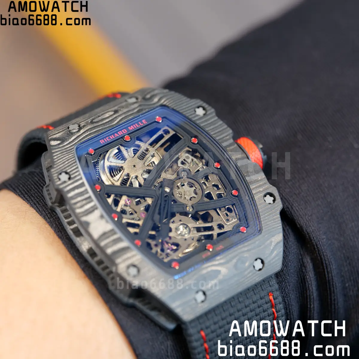 RICHARD MILLE RM67-02 Black NTPT Black/Red Skeleton Dial on Black Nylon Strap CRMA7 Clone V10 86 848486adfc3dfa8 阿默表行AmoWatch