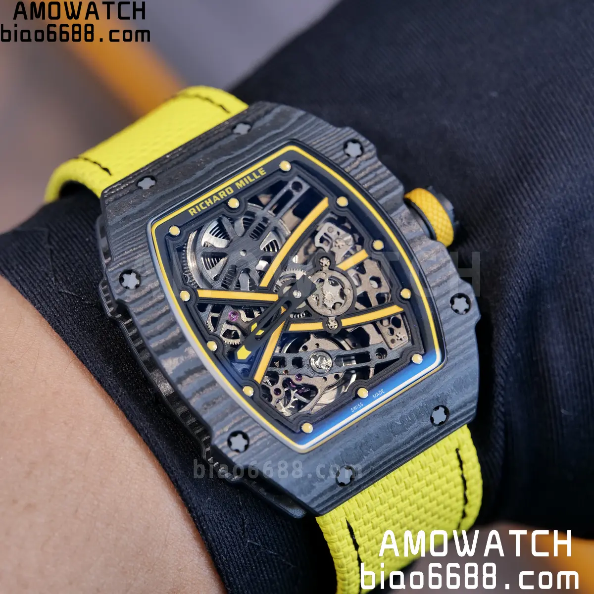 RICHARD MILLE RM67-02 Black NTPT Yellow Skeleton Dial on Yellow Nylon Strap CRMA7 Clone V10 113 89606e452a01539 阿默表行AmoWatch