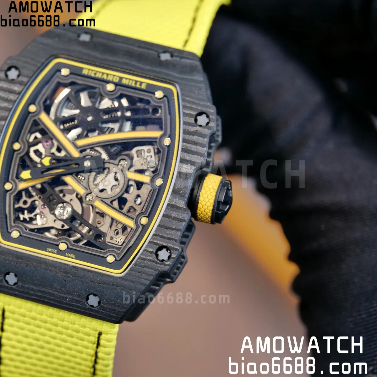 RICHARD MILLE RM67-02 Black NTPT Yellow Skeleton Dial on Yellow Nylon Strap CRMA7 Clone V10 96 8c8b04290e1534d 阿默表行AmoWatch