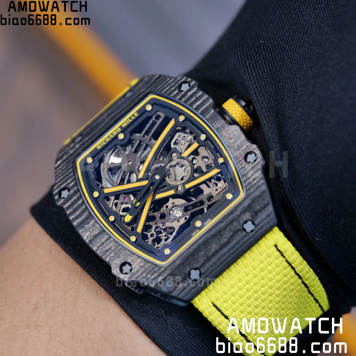 RICHARD MILLE RM67-02 Black NTPT Yellow Skeleton Dial on Yellow Nylon Strap CRMA7 Clone V10 112 910e34be36e48a6 阿默表行AmoWatch
