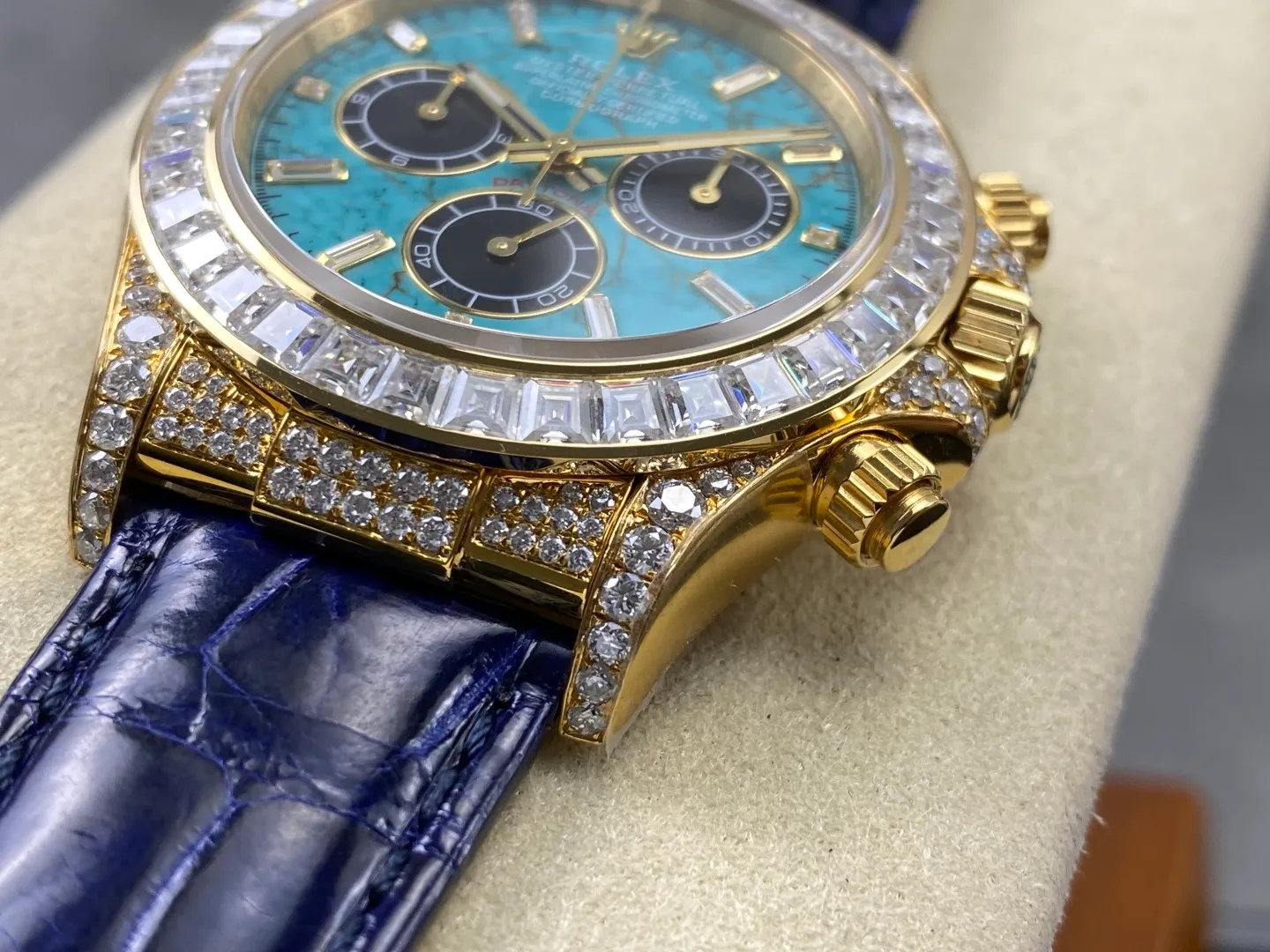 Rolex Daytona PPM Factory Best Edition Turquoise Dial on Blue Crocodile Leather Strap 4130 23 9a8ed4360dd21fd 阿默表行AmoWatch