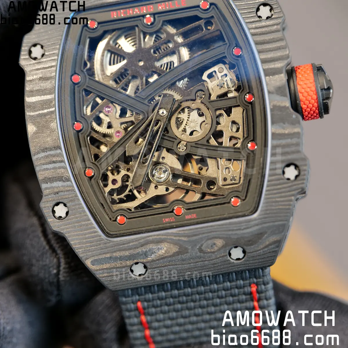 RICHARD MILLE RM67-02 Black NTPT Black/Red Skeleton Dial on Black Nylon Strap CRMA7 Clone V10 75 a0d9012592f9c17 阿默表行AmoWatch