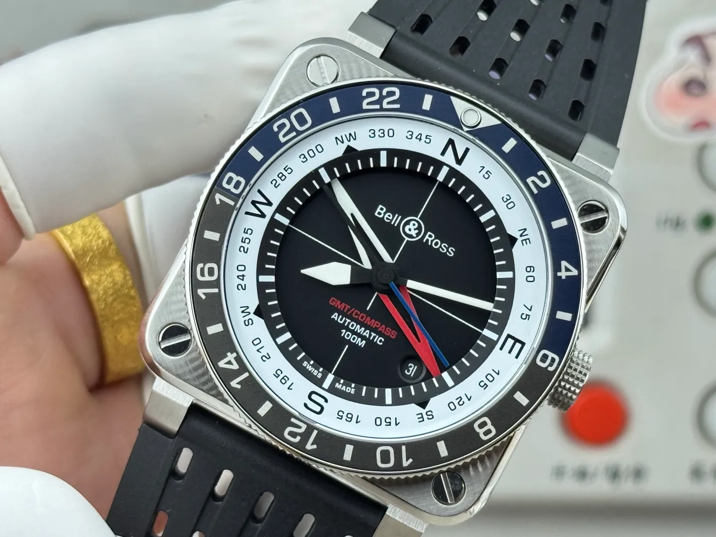Bell Ross BR-03 GMT Compass BR Factory 1:1 Best Edition blue/black Bezel Black Dial on Perforated Rubber Strap 24 a17c00942bc2452 阿默表行AmoWatch