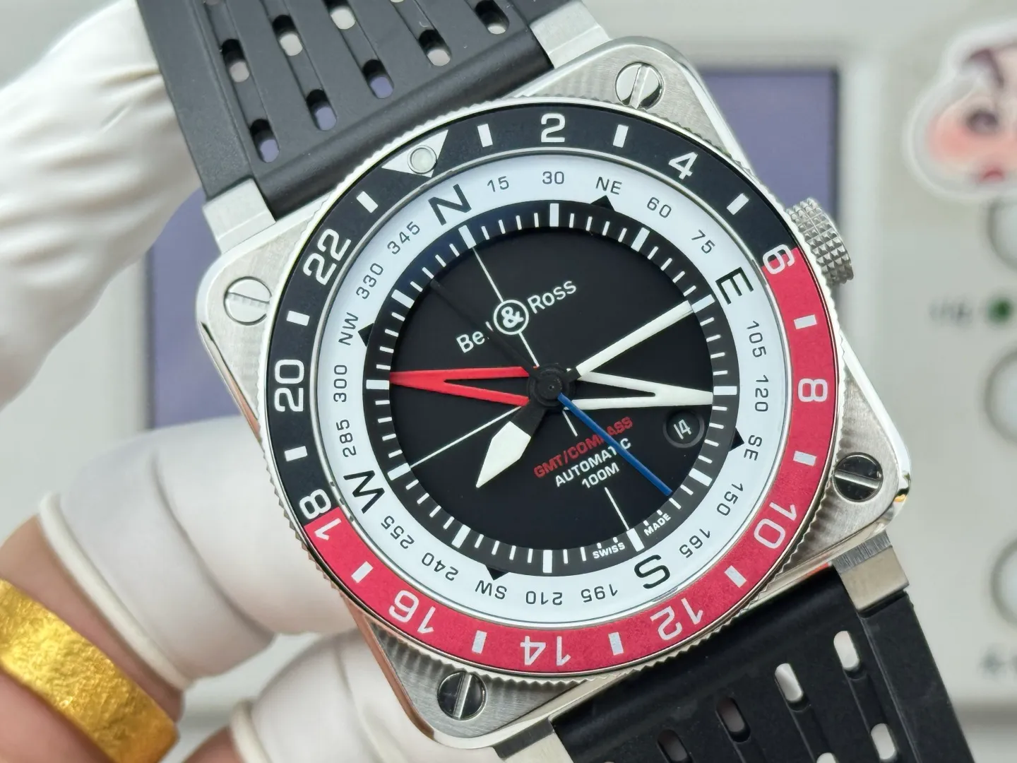 Bell Ross BR-03 GMT Compass BR Factory 1:1 Best Edition blue/black Bezel Black Dial on Rubber Strap 23 b3678853343502e 阿默表行AmoWatch