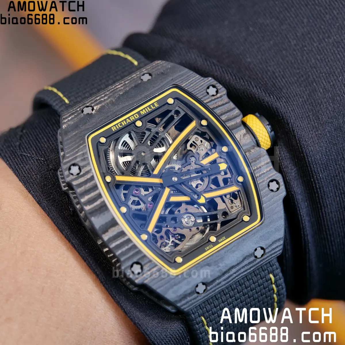 RICHARD MILLE RM67-02 Black NTPT Yellow Skeleton Dial on Black NylonStrap CRMA7 Clone V10 115 b5ac7fcfce49f7e 阿默表行AmoWatch