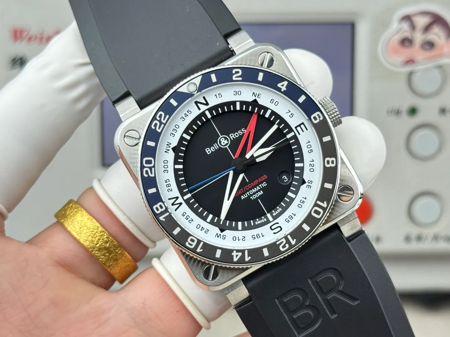 Bell Ross BR-03 GMT Compass BR Factory 1:1 Best Edition blue/black Bezel Black Dial on Rubber Strap 21 be31813896ea53d 阿默表行AmoWatch