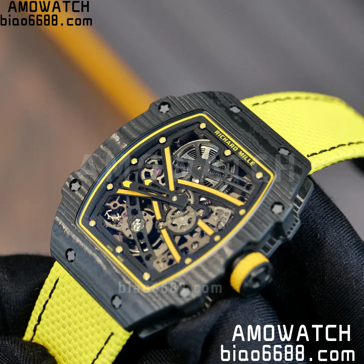 RICHARD MILLE RM67-02 Black NTPT Yellow Skeleton Dial on Yellow Nylon Strap CRMA7 Clone V10 98 be445a2367132dd 阿默表行AmoWatch