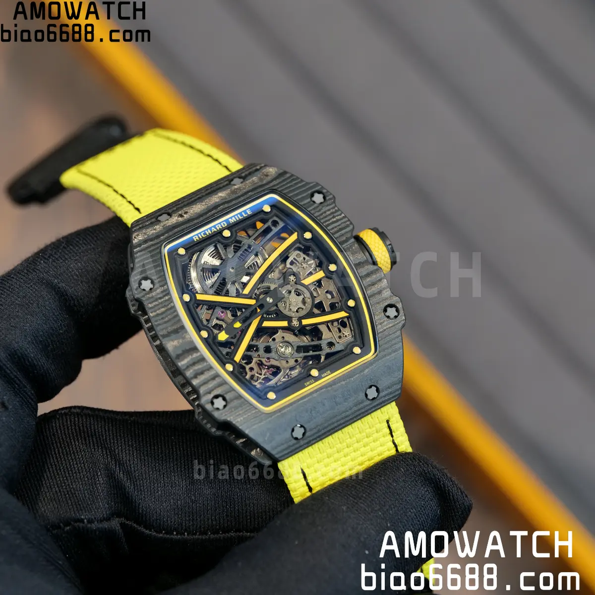 RICHARD MILLE RM67-02 Black NTPT Yellow Skeleton Dial on Yellow Nylon Strap CRMA7 Clone V10 124 dd99109c0b89a96 阿默表行AmoWatch