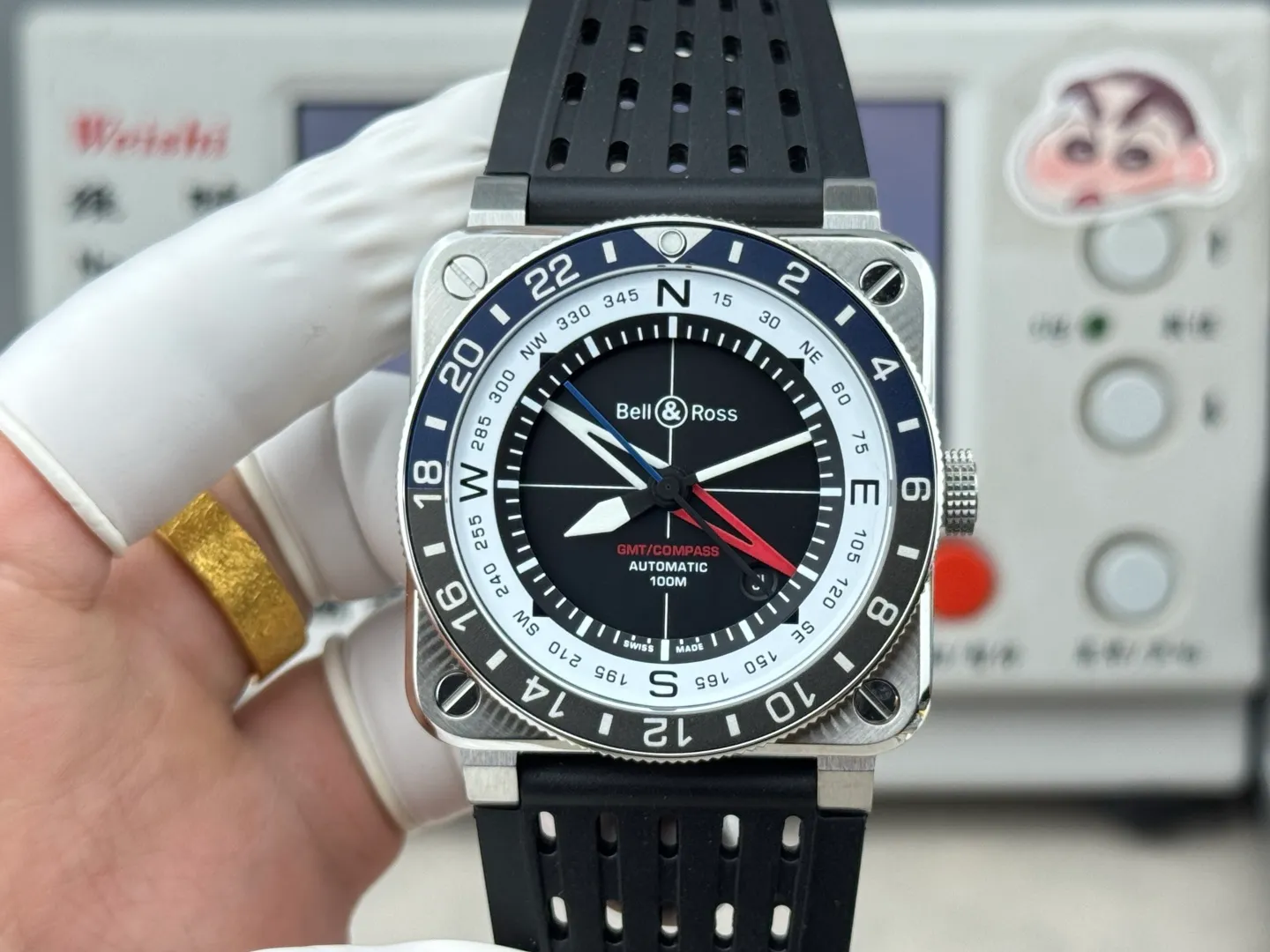 Bell Ross BR-03 GMT Compass BR Factory 1:1 Best Edition blue/black Bezel Black Dial on Perforated Rubber Strap 20 e029643a15f7f60 阿默表行AmoWatch