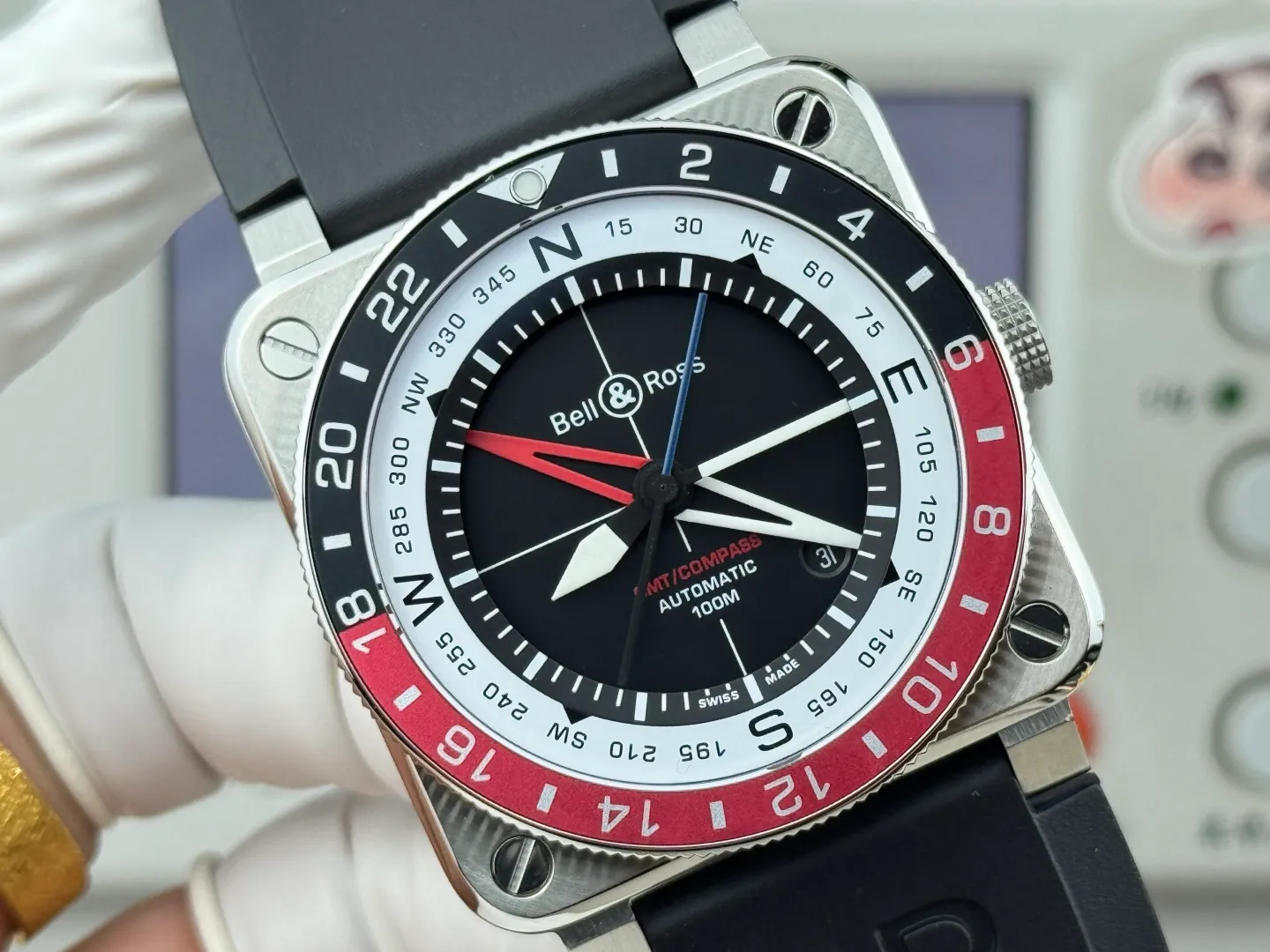 Bell Ross BR-03 GMT Compass BR Factory 1:1 Best Edition Black Dial on Black Rubber Strap 23 f220208dedf95dc 阿默表行AmoWatch