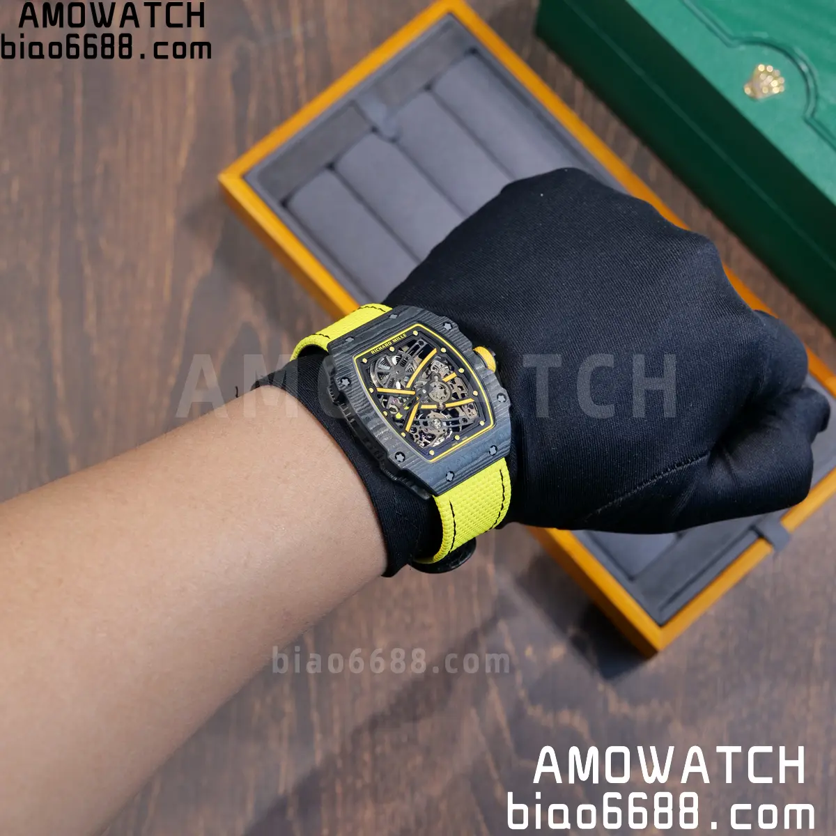 RICHARD MILLE RM67-02 Black NTPT Yellow Skeleton Dial on Yellow Nylon Strap CRMA7 Clone V10 118 f7467d00d849c4a 阿默表行AmoWatch