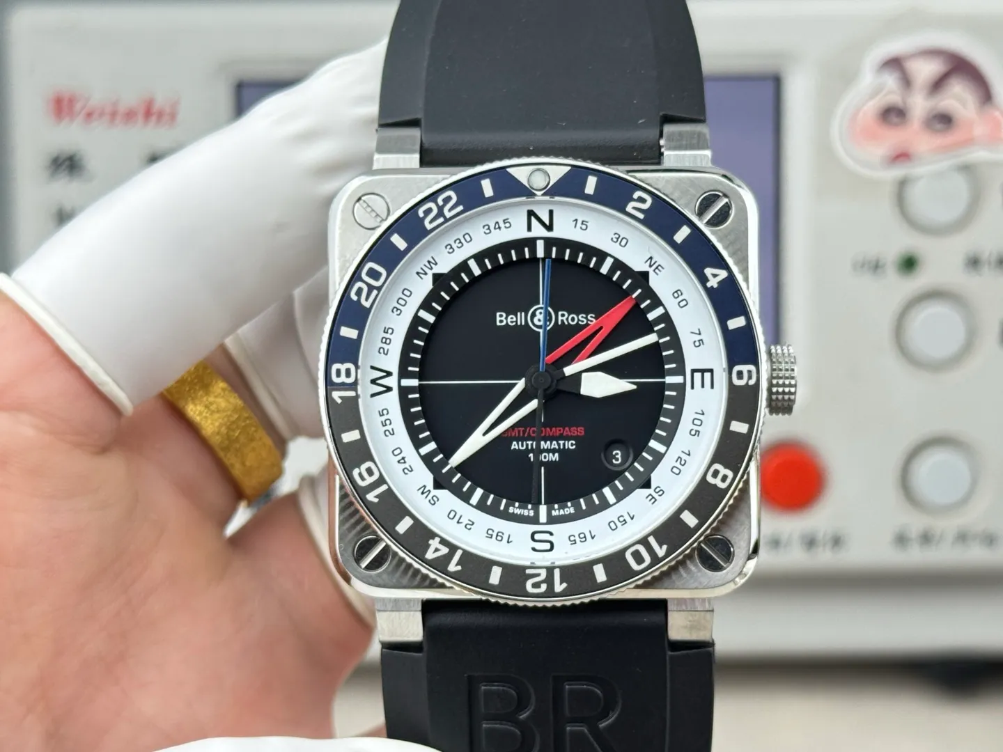 Bell Ross BR-03 GMT Compass BR Factory 1:1 Best Edition blue/black Bezel Black Dial on Rubber Strap 20 f91c9fa0e7f9327 阿默表行AmoWatch
