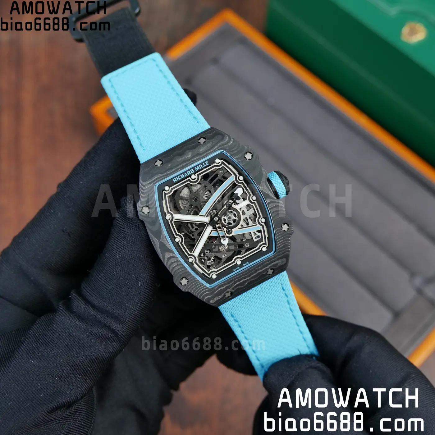 RICHARD MILLE RM67-02 Black NTPT AVF Best Edition Baby Blue Skeleton Dial on Black Nylon strap CRMA7 Clone 63 0fea614d480d1db AMO Watch