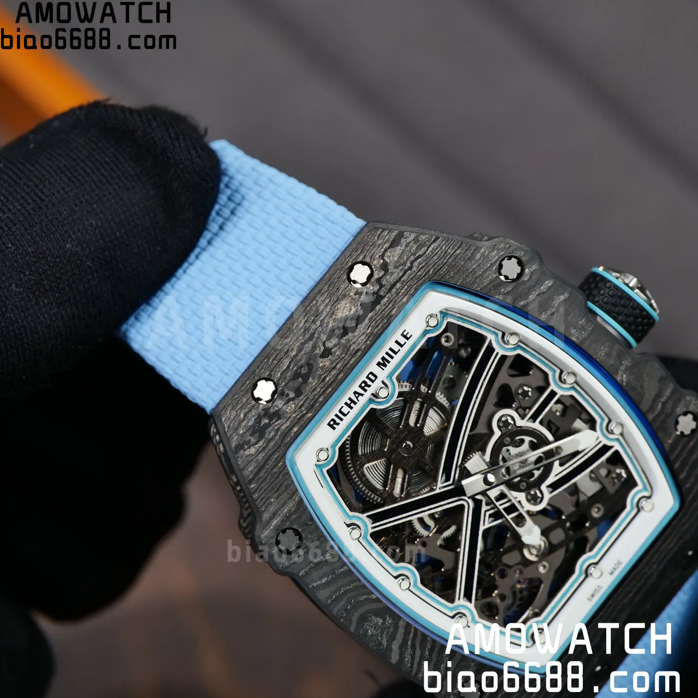 RICHARD MILLE RM67-02 Black NTPT UMI Best Edition Baby Blue Skeleton Dial on Black Nylon strap CRMA7 Clone V9 90 14e26e0d6246578 阿默表行AmoWatch