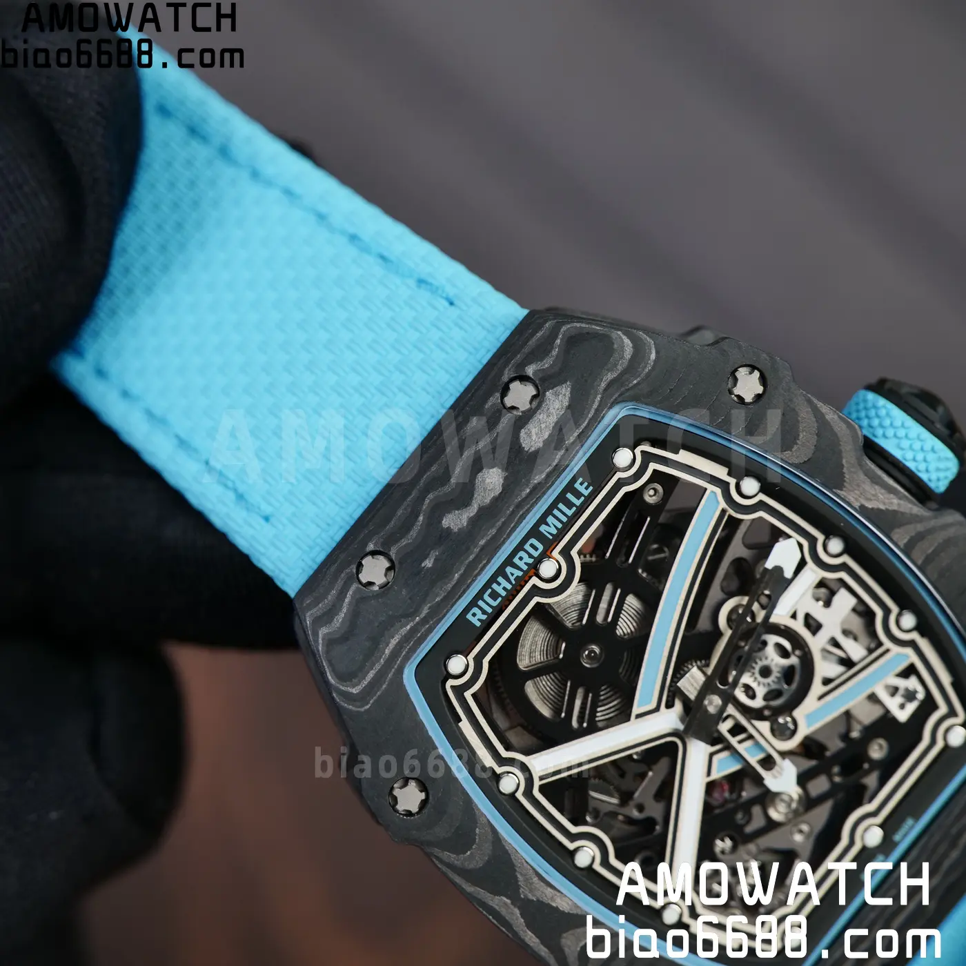 RICHARD MILLE RM67-02 Black NTPT AVF Best Edition Baby Blue Skeleton Dial on Black Nylon strap CRMA7 Clone 74 193543f1f17bba1 AMO Watch