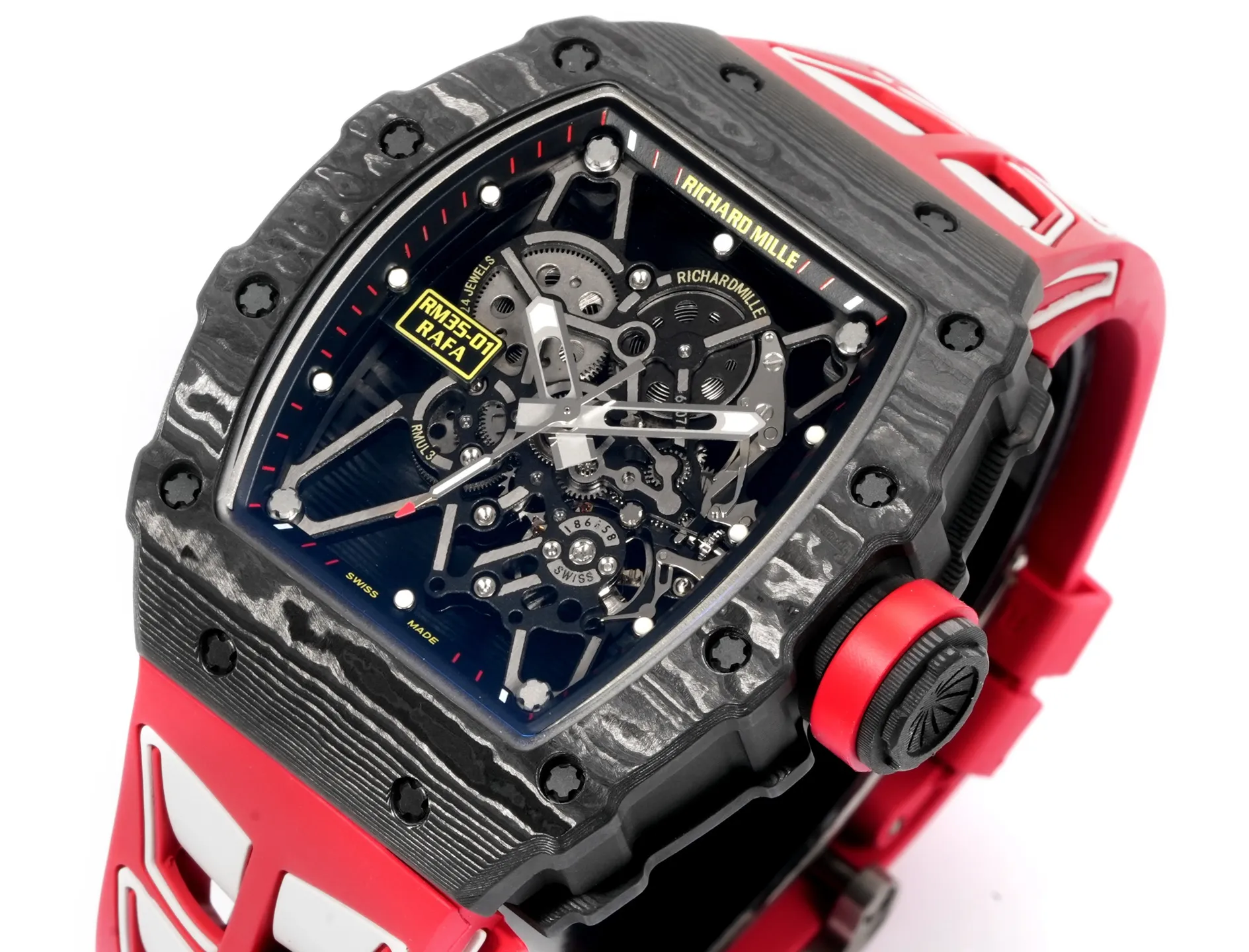 RICHARD MILLE RM035 RM35-01 Black Carbon NEW Factory Best Edition Skeleton Dial on Red Rubber Strap Clone RMUL3 22 1f4c853b4d06f04 AMO Watch