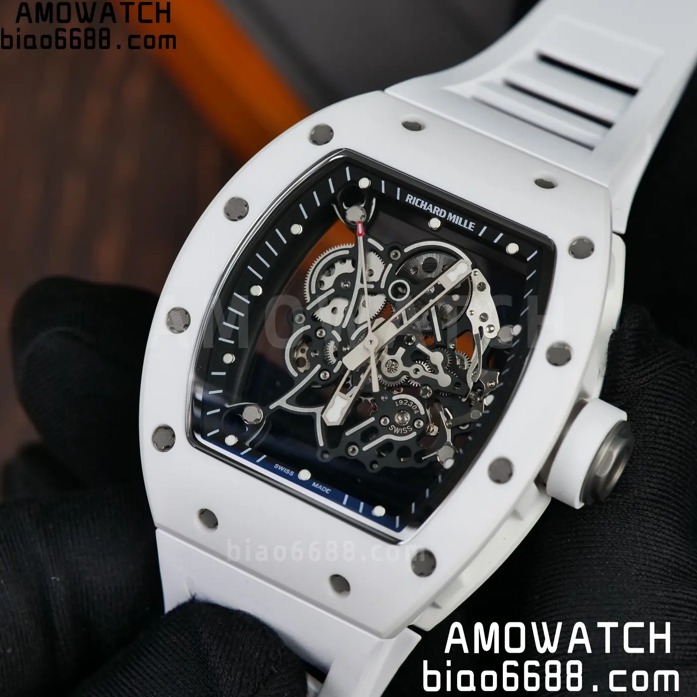RICHARD MILLE RM055 A9F 1:1 Best Edition White Bezel on White Rubber Strap RMUL2 Free Sprung 123 217ee45c10cb94c AMO Watch