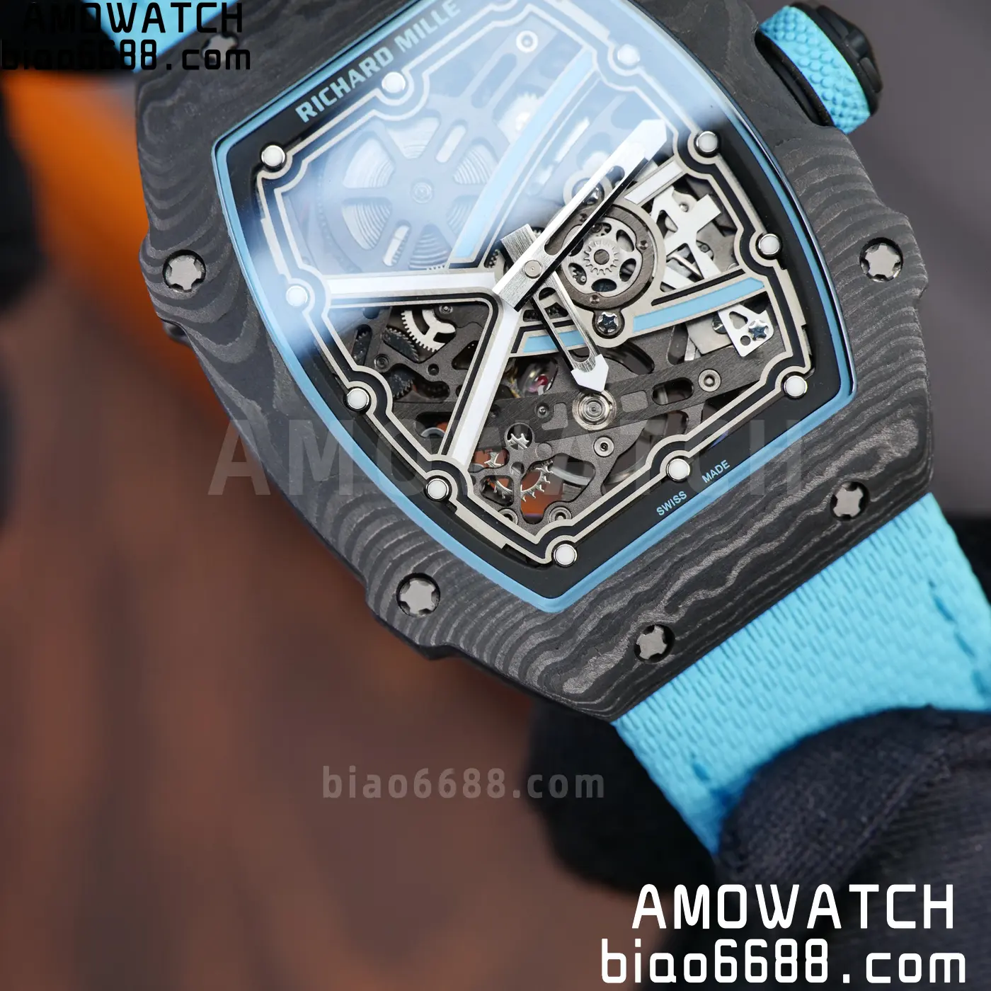 RICHARD MILLE RM67-02 Black NTPT AVF Best Edition Baby Blue Skeleton Dial on Black Nylon strap CRMA7 Clone 75 22110e0e15e6eff AMO Watch