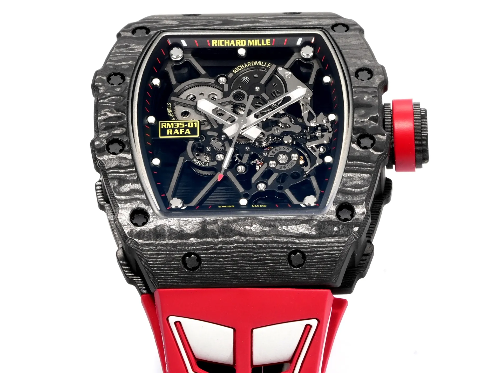 RICHARD MILLE RM035 RM35-01 Black Carbon NEW Factory Best Edition Skeleton Dial on Red Rubber Strap Clone RMUL3 21 28a15f8bc3f2f66 AMO Watch