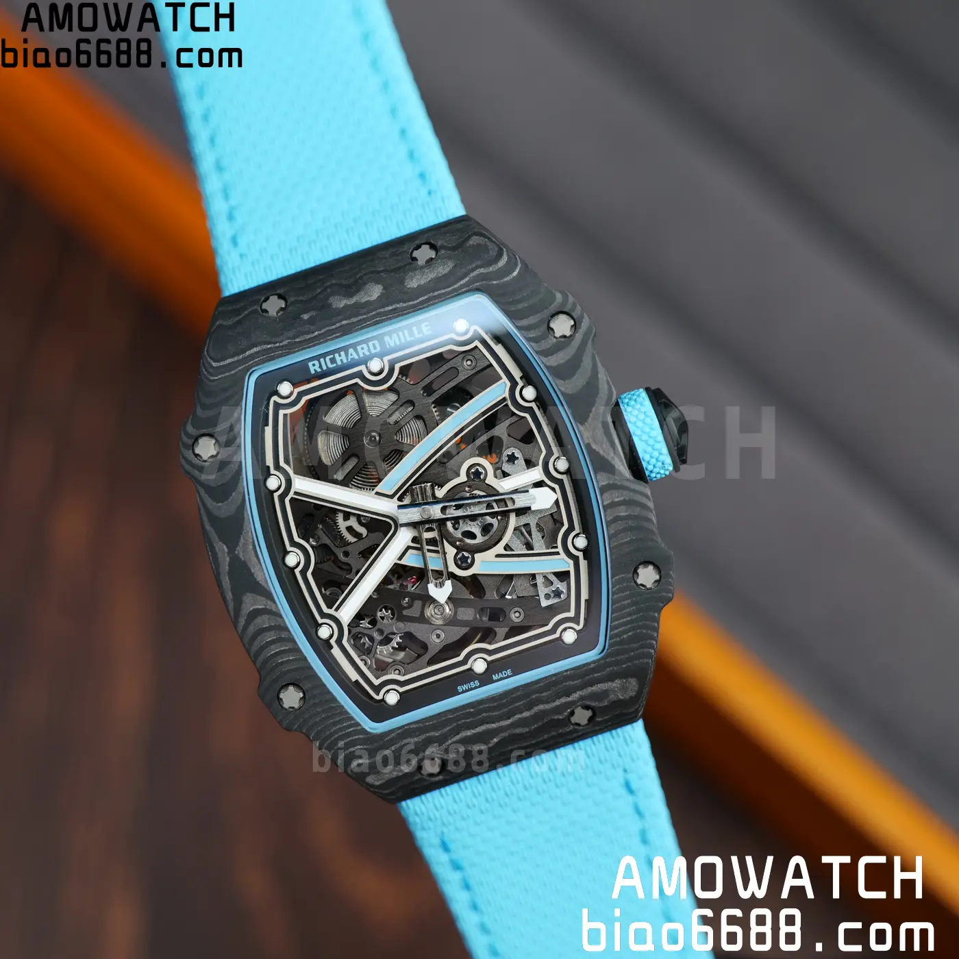 RICHARD MILLE RM67-02 Black NTPT AVF Best Edition Baby Blue Skeleton Dial on Black Nylon strap CRMA7 Clone 60 2a5c37b15e95a3c AMO Watch