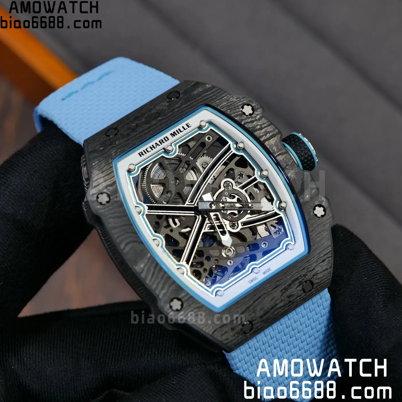 RICHARD MILLE RM67-02 Black NTPT UMI Best Edition Baby Blue Skeleton Dial on Black Nylon strap CRMA7 Clone V9 97 2bafc3607dc9ad4 阿默表行AmoWatch
