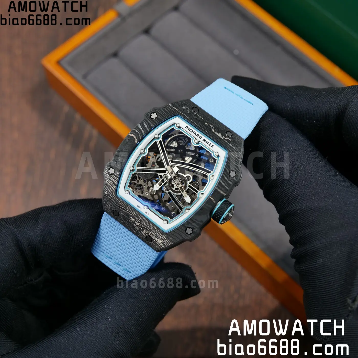 RICHARD MILLE RM67-02 Black NTPT UMI Best Edition Baby Blue Skeleton Dial on Black Nylon strap CRMA7 Clone V9 78 35412dfd6a1bac6 阿默表行AmoWatch