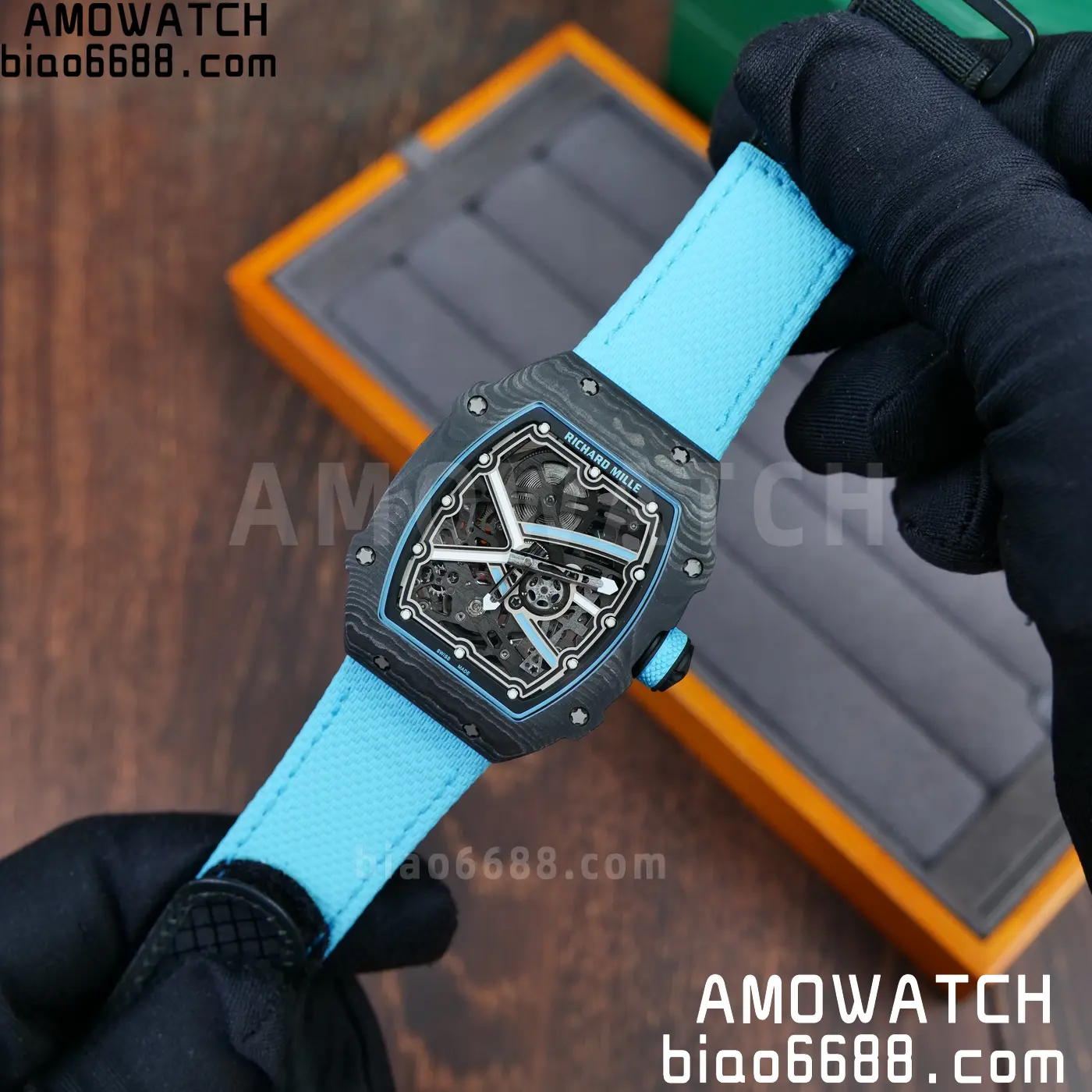 RICHARD MILLE RM67-02 Black NTPT AVF Best Edition Baby Blue Skeleton Dial on Black Nylon strap CRMA7 Clone 64 36e1a0dae7a338c AMO Watch