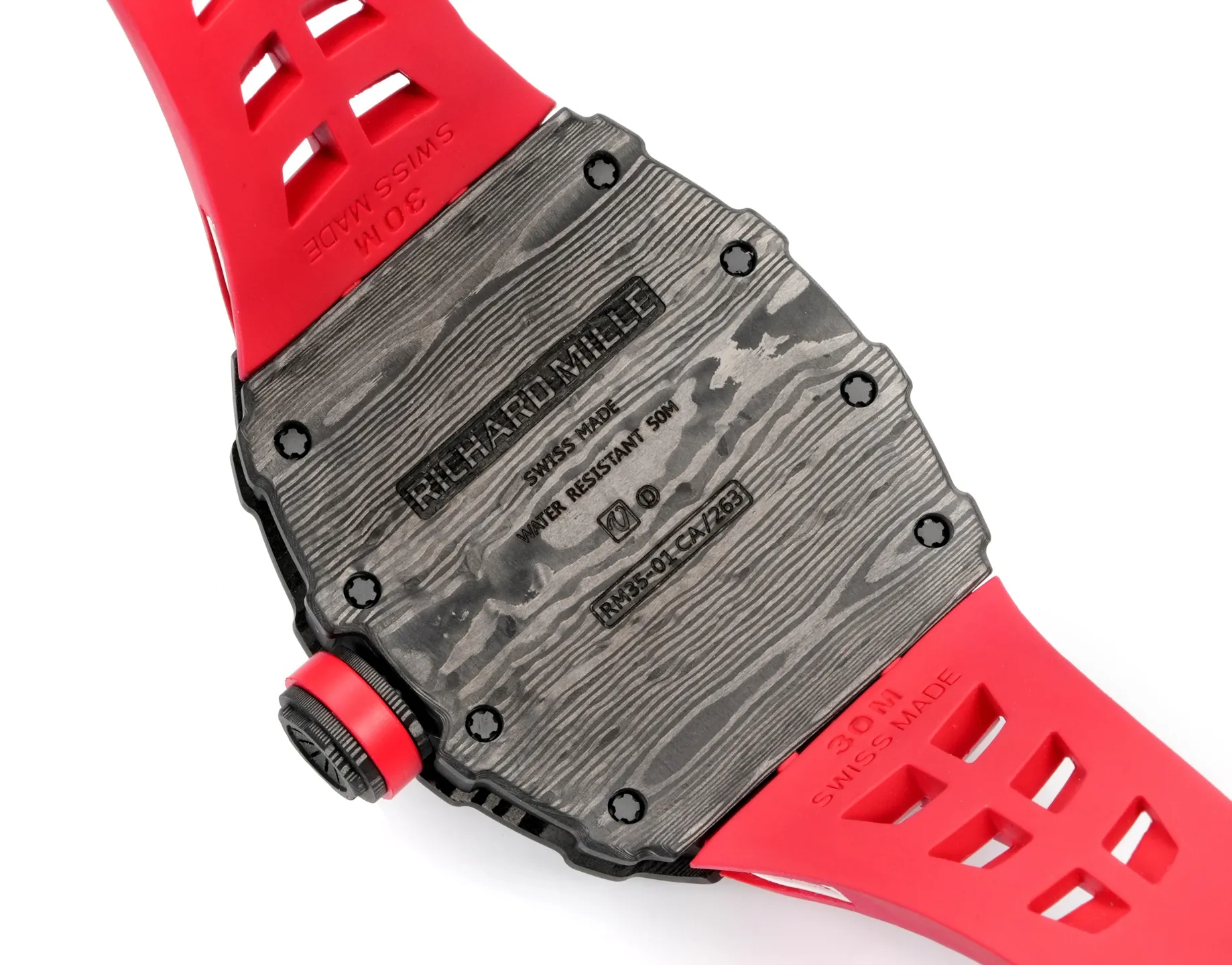 RICHARD MILLE RM035 RM35-01 Black Carbon NEW Factory Best Edition Skeleton Dial on Red Rubber Strap Clone RMUL3 26 3b4757c2f91db56 AMO Watch