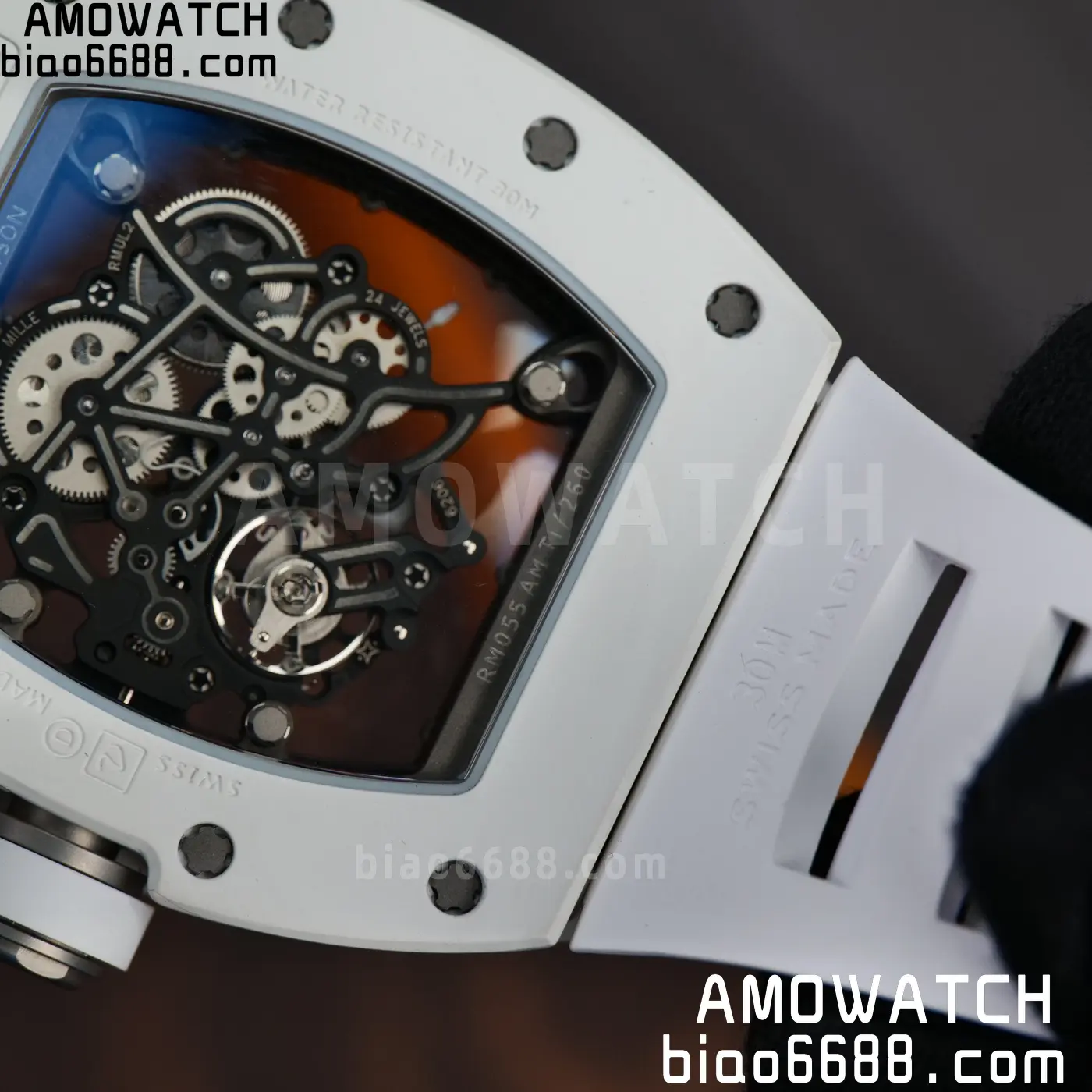 RICHARD MILLE RM055 A9F 1:1 Best Edition White Bezel on White Rubber Strap RMUL2 Free Sprung 136 4534263275328ea AMO Watch