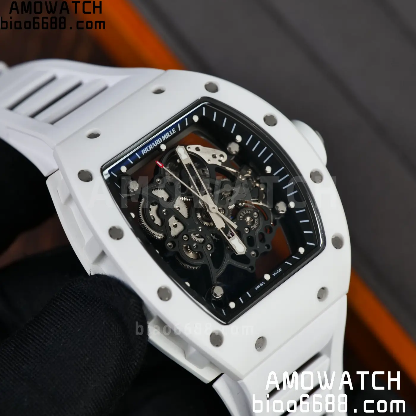 RICHARD MILLE RM055 A9F 1:1 Best Edition White Bezel on White Rubber Strap RMUL2 Free Sprung 112 4c4ce9317c024fb AMO Watch