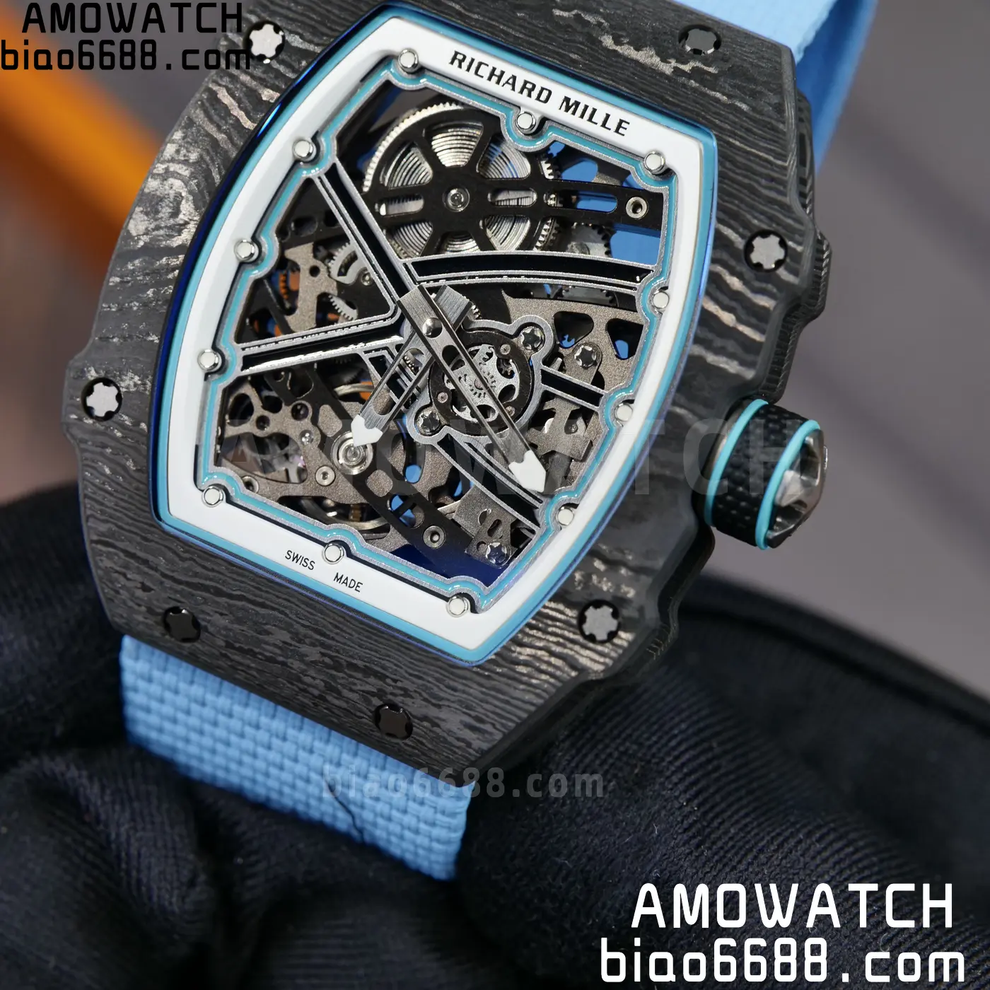 RICHARD MILLE RM67-02 Black NTPT UMI Best Edition Baby Blue Skeleton Dial on Black Nylon strap CRMA7 Clone V9 96 4fde9ae4dd6170e 阿默表行AmoWatch