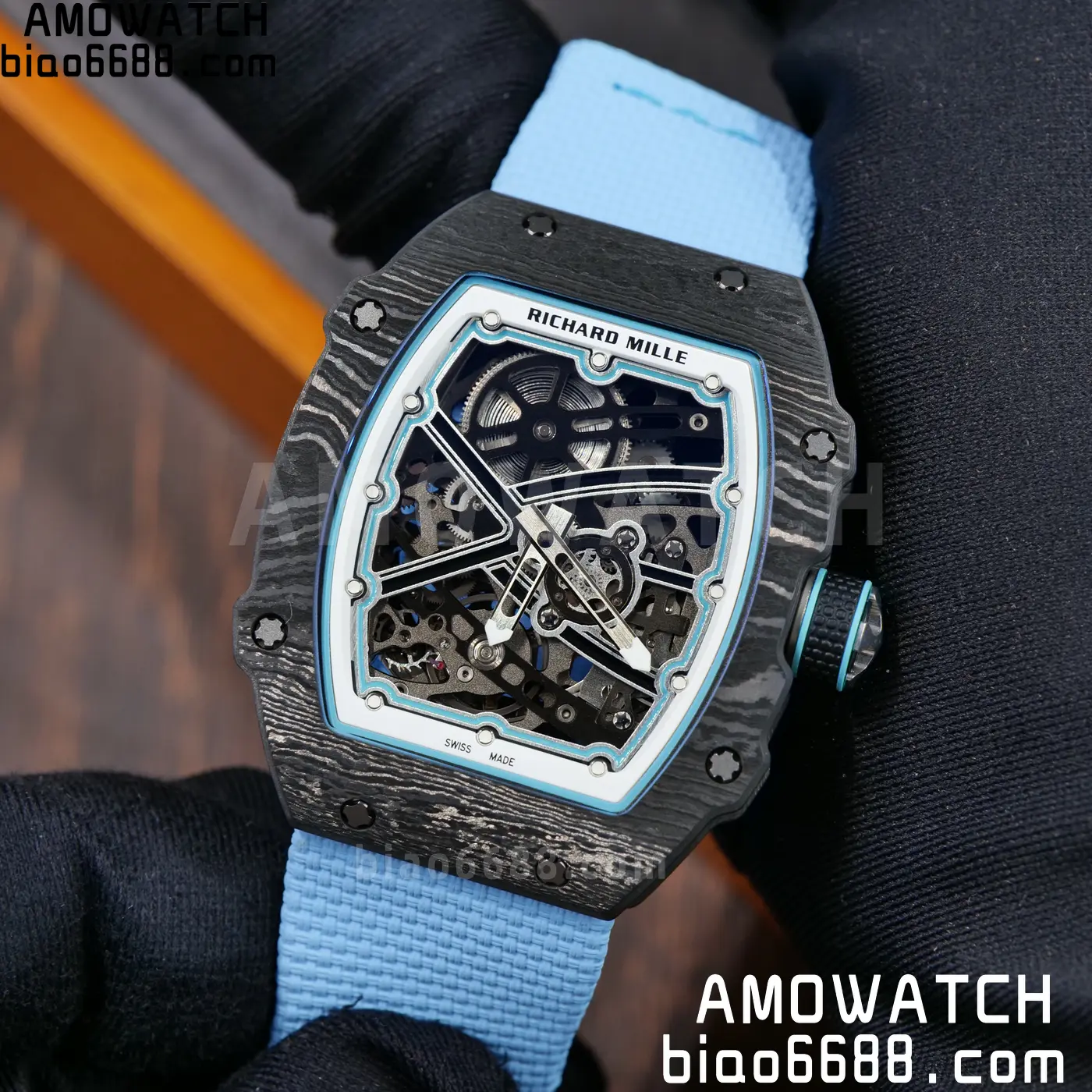 RICHARD MILLE RM67-02 Black NTPT UMI Best Edition Baby Blue Skeleton Dial on Black Nylon strap CRMA7 Clone V9 100 5801455f28c2e38 阿默表行AmoWatch