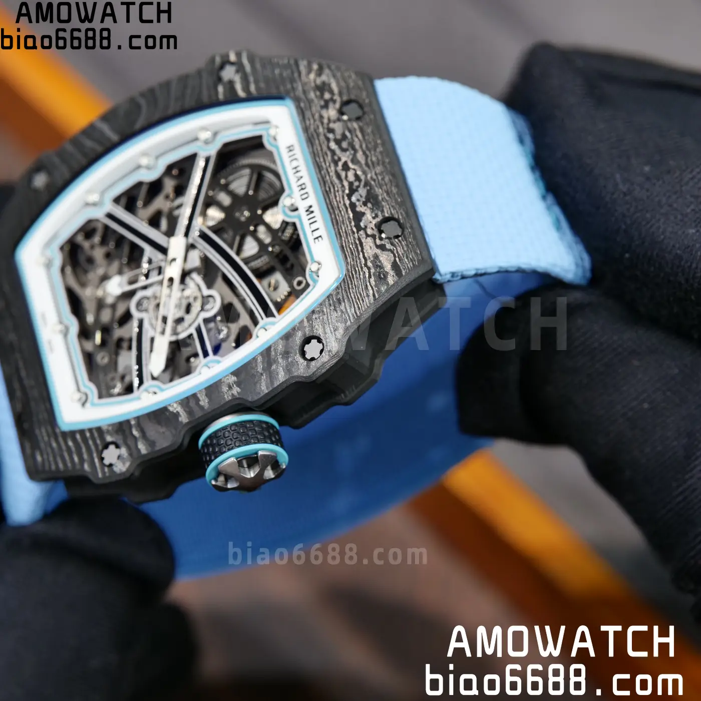 RICHARD MILLE RM67-02 Black NTPT UMI Best Edition Baby Blue Skeleton Dial on Black Nylon strap CRMA7 Clone V9 86 582058a61c59342 阿默表行AmoWatch
