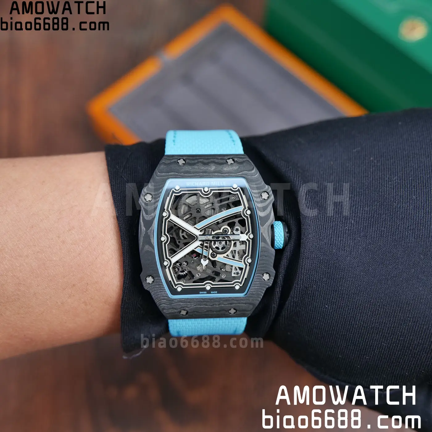 RICHARD MILLE RM67-02 Black NTPT AVF Best Edition Baby Blue Skeleton Dial on Black Nylon strap CRMA7 Clone 86 594b4bb776b5a50 AMO Watch