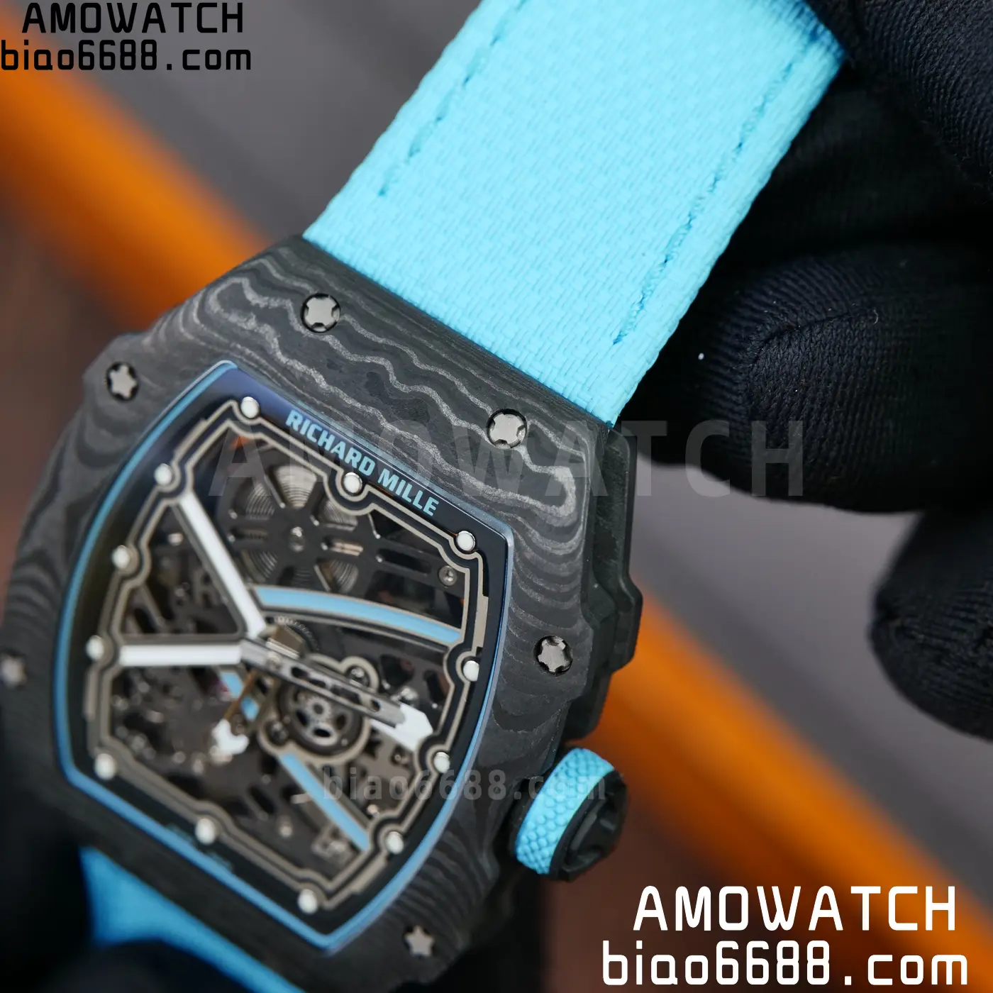 RICHARD MILLE RM67-02 Black NTPT AVF Best Edition Baby Blue Skeleton Dial on Black Nylon strap CRMA7 Clone 79 5d8904ab209a358 AMO Watch