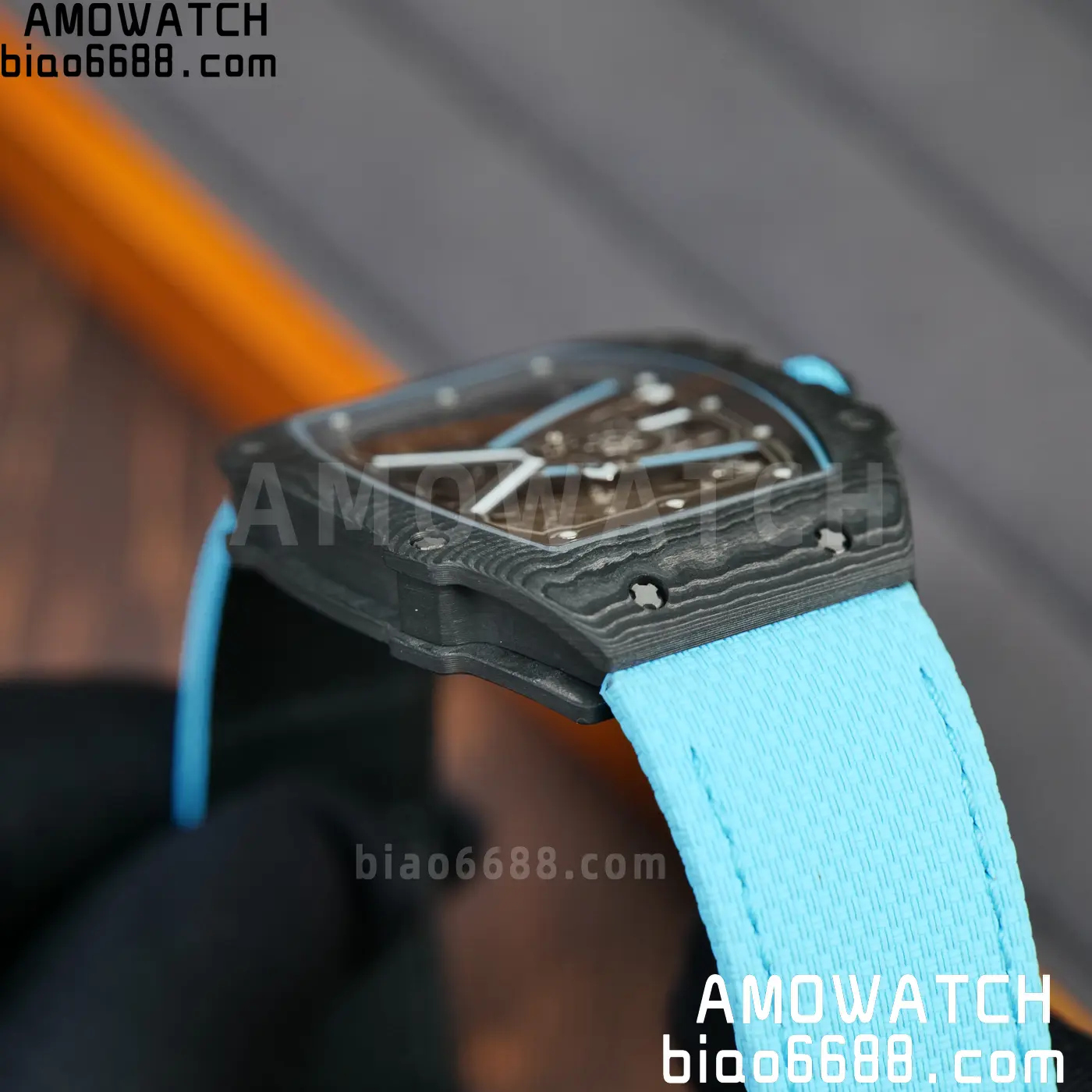 RICHARD MILLE RM67-02 Black NTPT AVF Best Edition Baby Blue Skeleton Dial on Black Nylon strap CRMA7 Clone 70 6b549696ebe12d6 AMO Watch