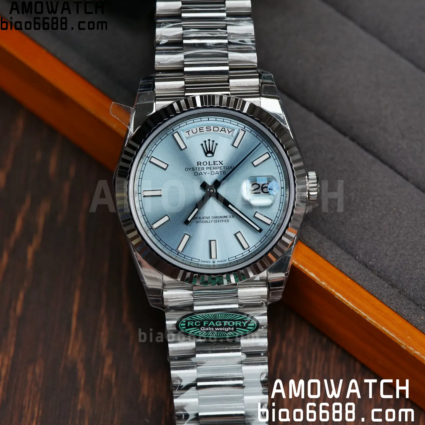 Rolex Day Date 40 SS 228236 RCF 1:1 Best Edition Ice Blue Dial on President Bracelet VR3255 (211g) 86 6f2fc6e68614894 阿默表行AmoWatch