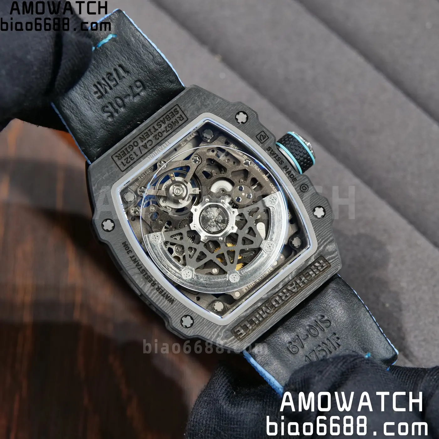 RICHARD MILLE RM67-02 Black NTPT UMI Best Edition Baby Blue Skeleton Dial on Black Nylon strap CRMA7 Clone V9 102 6f6a2bf9cb2ee23 阿默表行AmoWatch