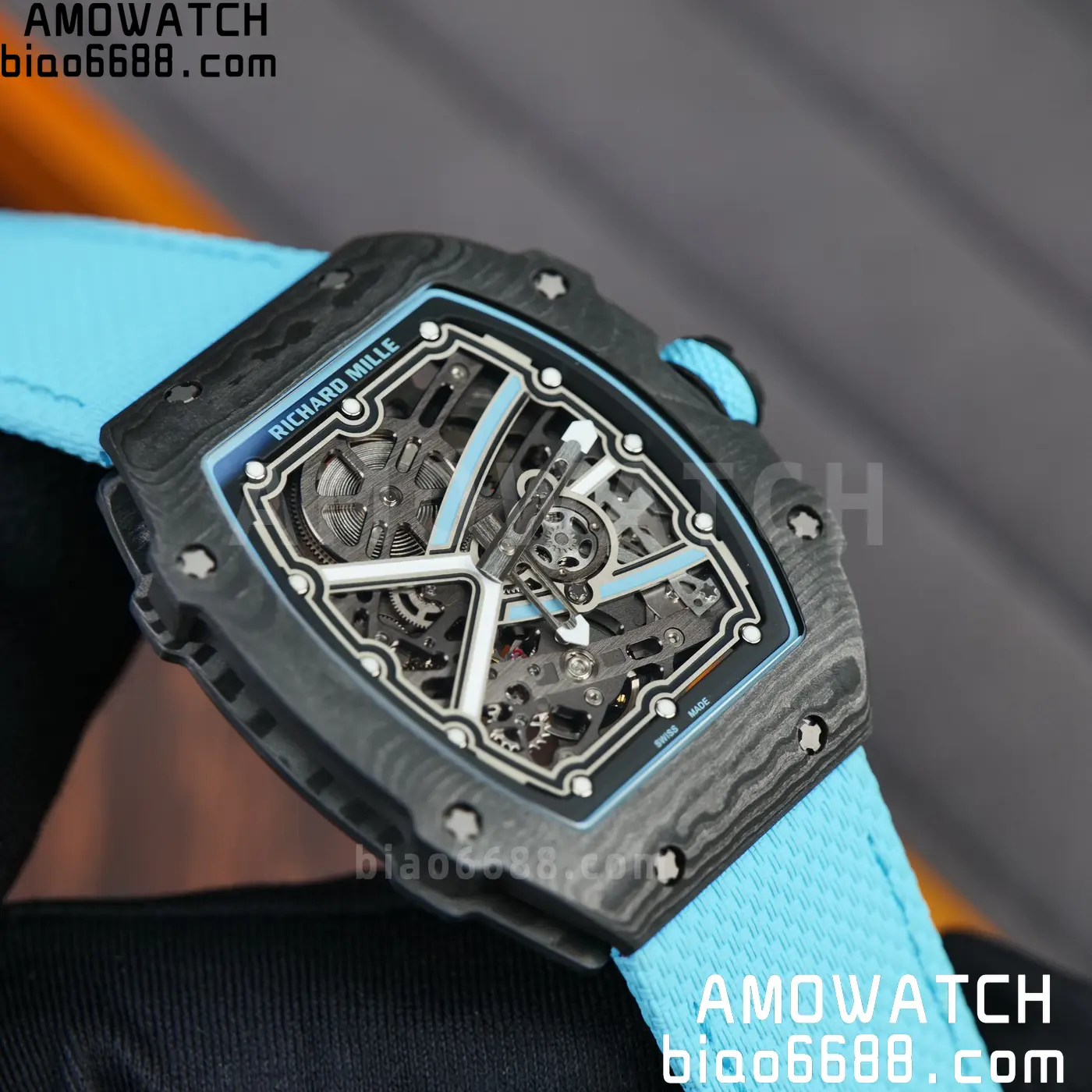 RICHARD MILLE RM67-02 Black NTPT AVF Best Edition Baby Blue Skeleton Dial on Black Nylon strap CRMA7 Clone 73 70862ec0fdaef1d AMO Watch
