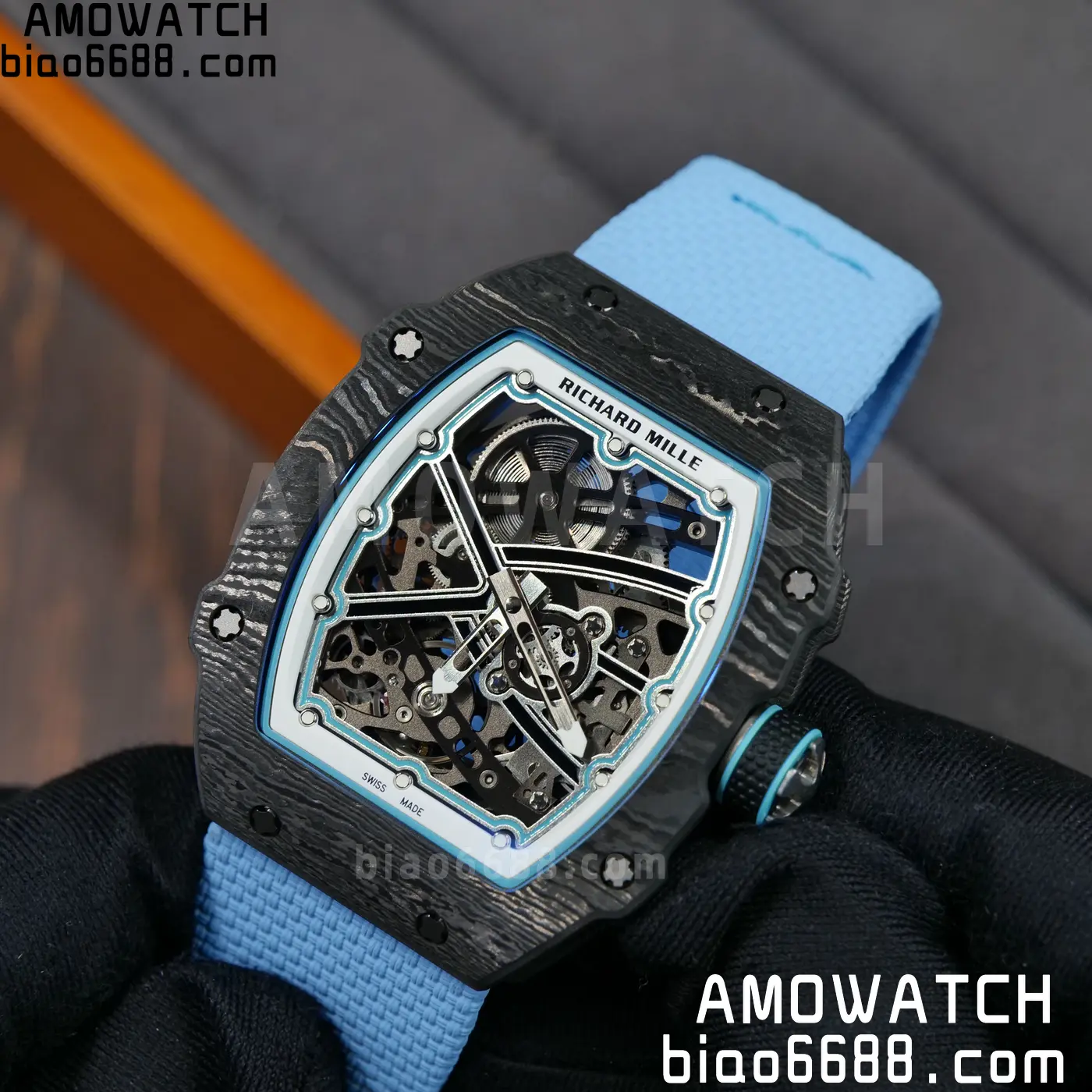 RICHARD MILLE RM67-02 Black NTPT UMI Best Edition Baby Blue Skeleton Dial on Black Nylon strap CRMA7 Clone V9 98 70f2cd1fe076aaa 阿默表行AmoWatch
