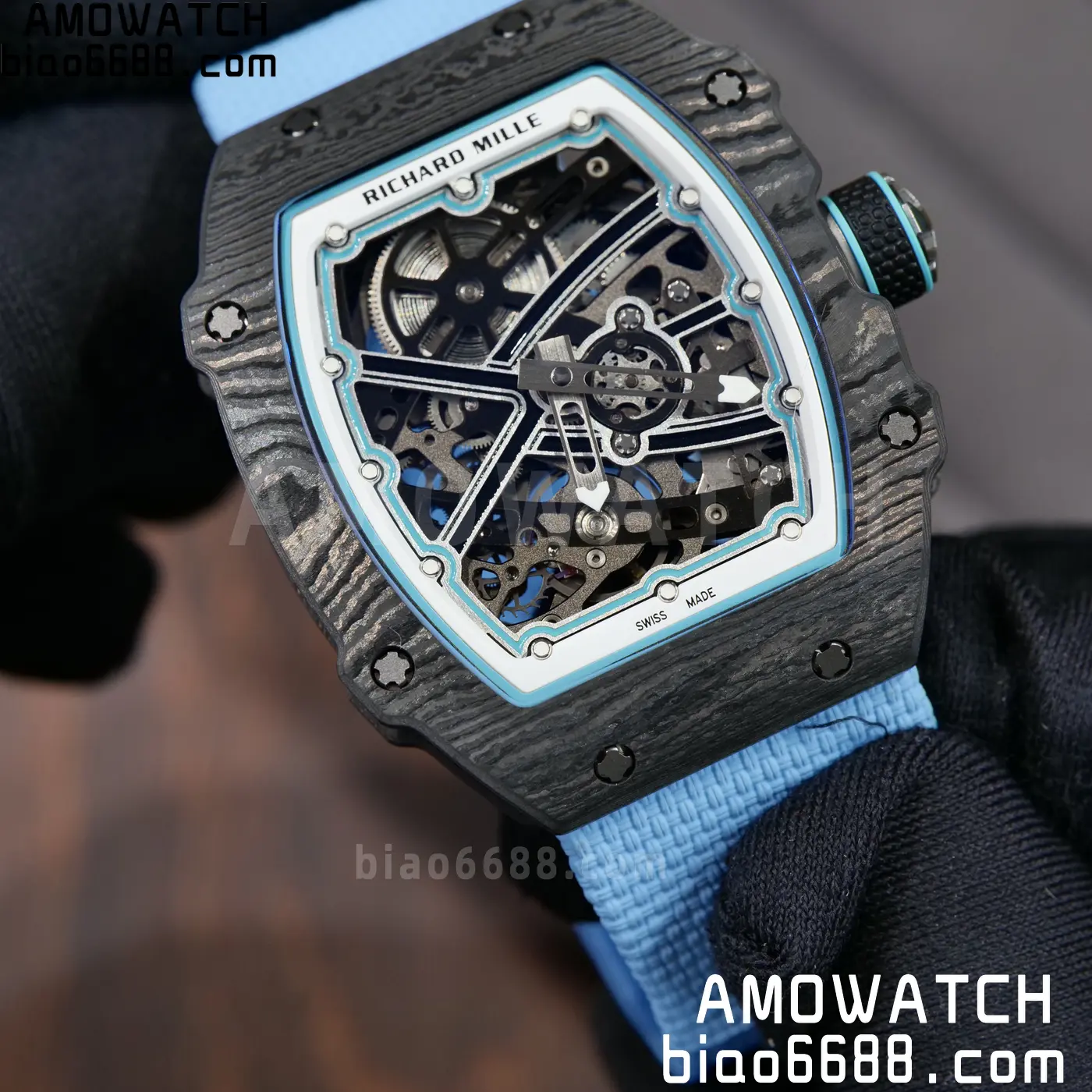 RICHARD MILLE RM67-02 Black NTPT UMI Best Edition Baby Blue Skeleton Dial on Black Nylon strap CRMA7 Clone V9 92 799d10bfdcebca8 阿默表行AmoWatch