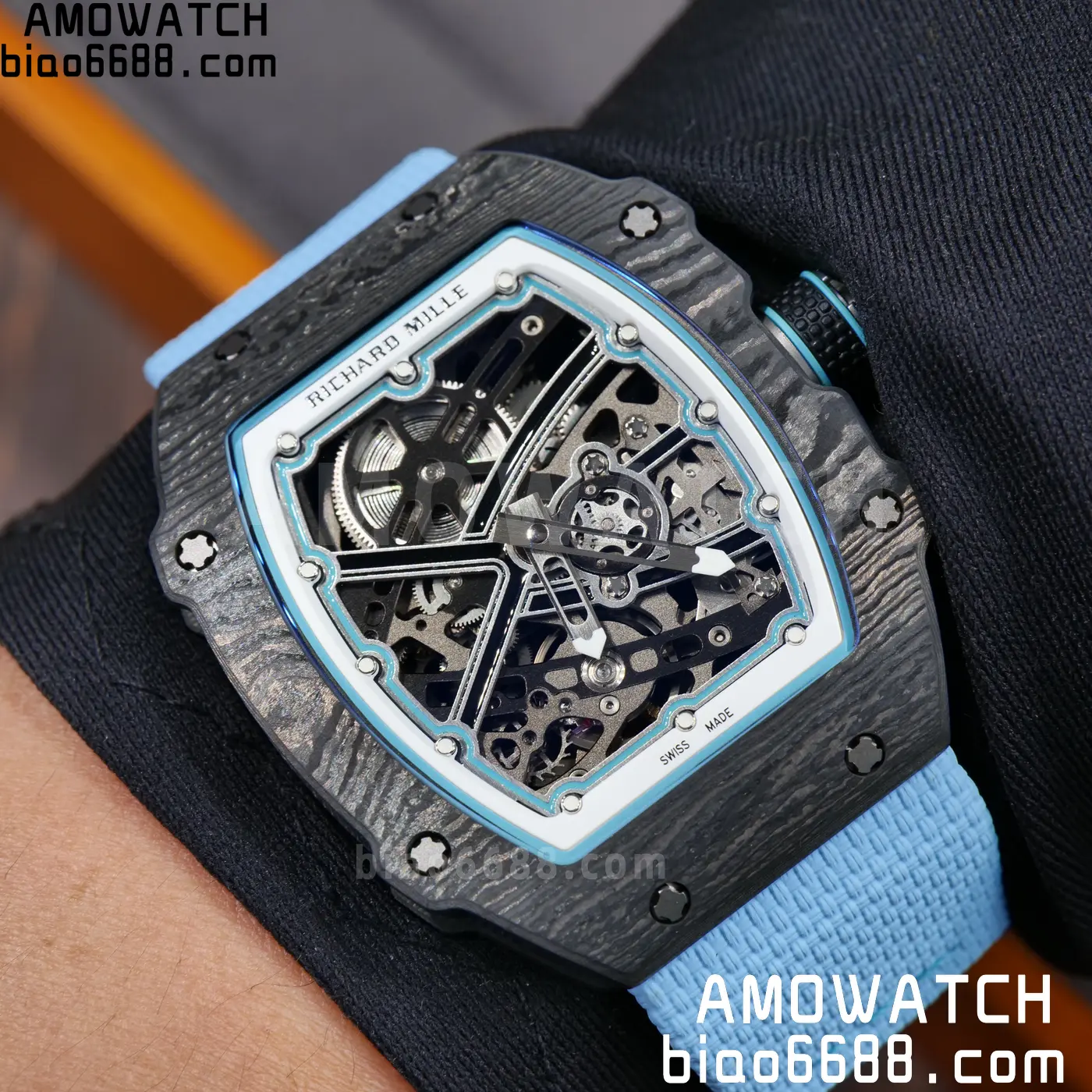 RICHARD MILLE RM67-02 Black NTPT UMI Best Edition Baby Blue Skeleton Dial on Black Nylon strap CRMA7 Clone V9 108 7b5787864f16c9e 阿默表行AmoWatch
