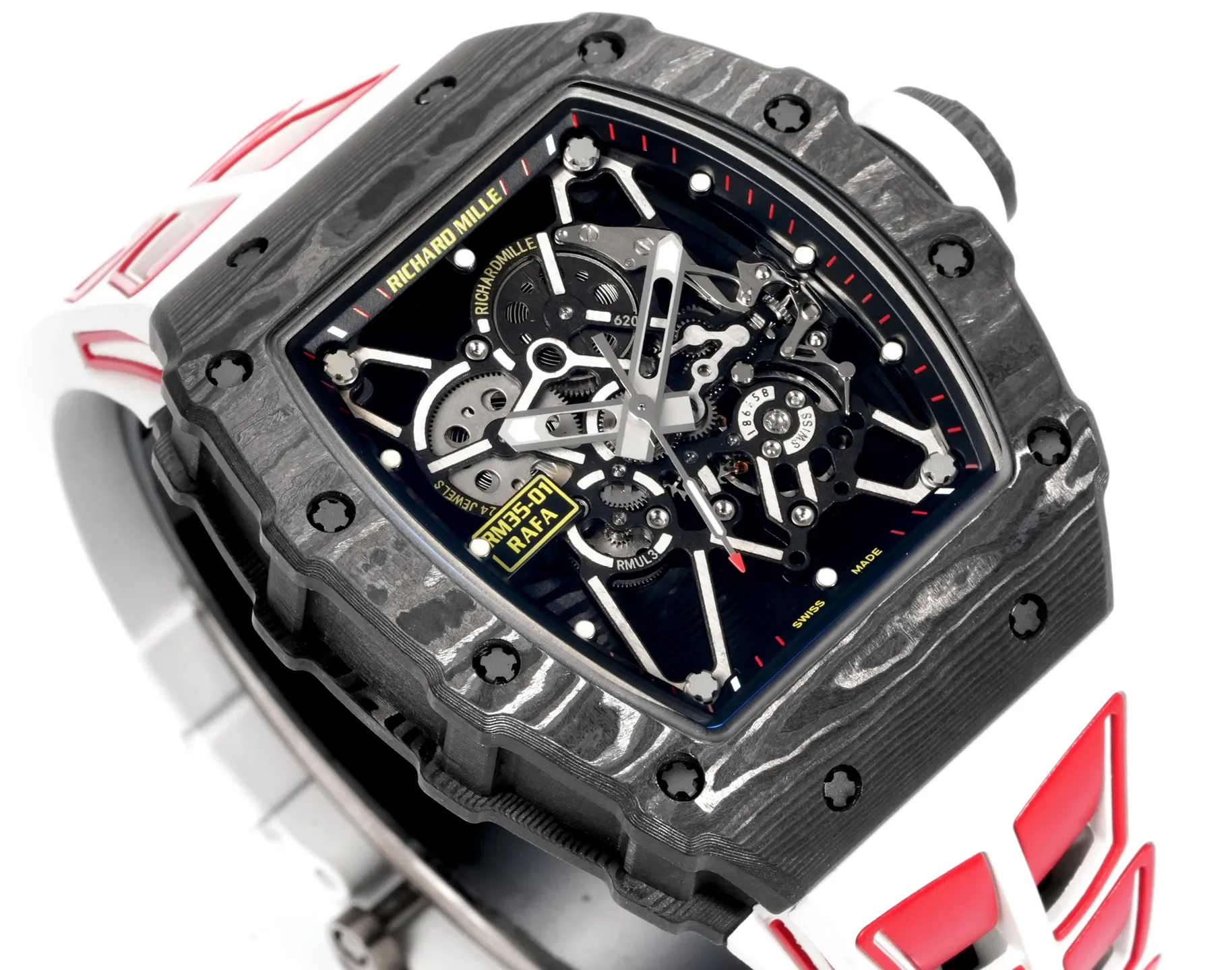 RICHARD MILLE RM035 RM35-01 Black Carbon NEW Factory Best Edition Skeleton Dial on White/Red Rubber Strap Clone RMUL3 22 83888457ffcfd5d 1 AMO Watch
