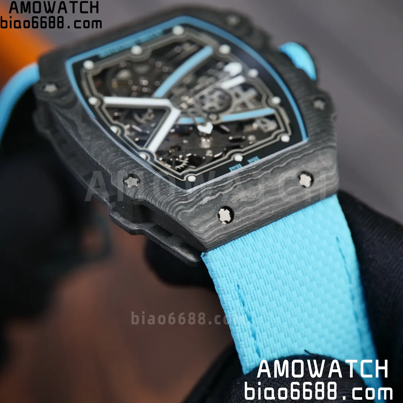 RICHARD MILLE RM67-02 Black NTPT AVF Best Edition Baby Blue Skeleton Dial on Black Nylon strap CRMA7 Clone 78 845b348ebf78735 AMO Watch