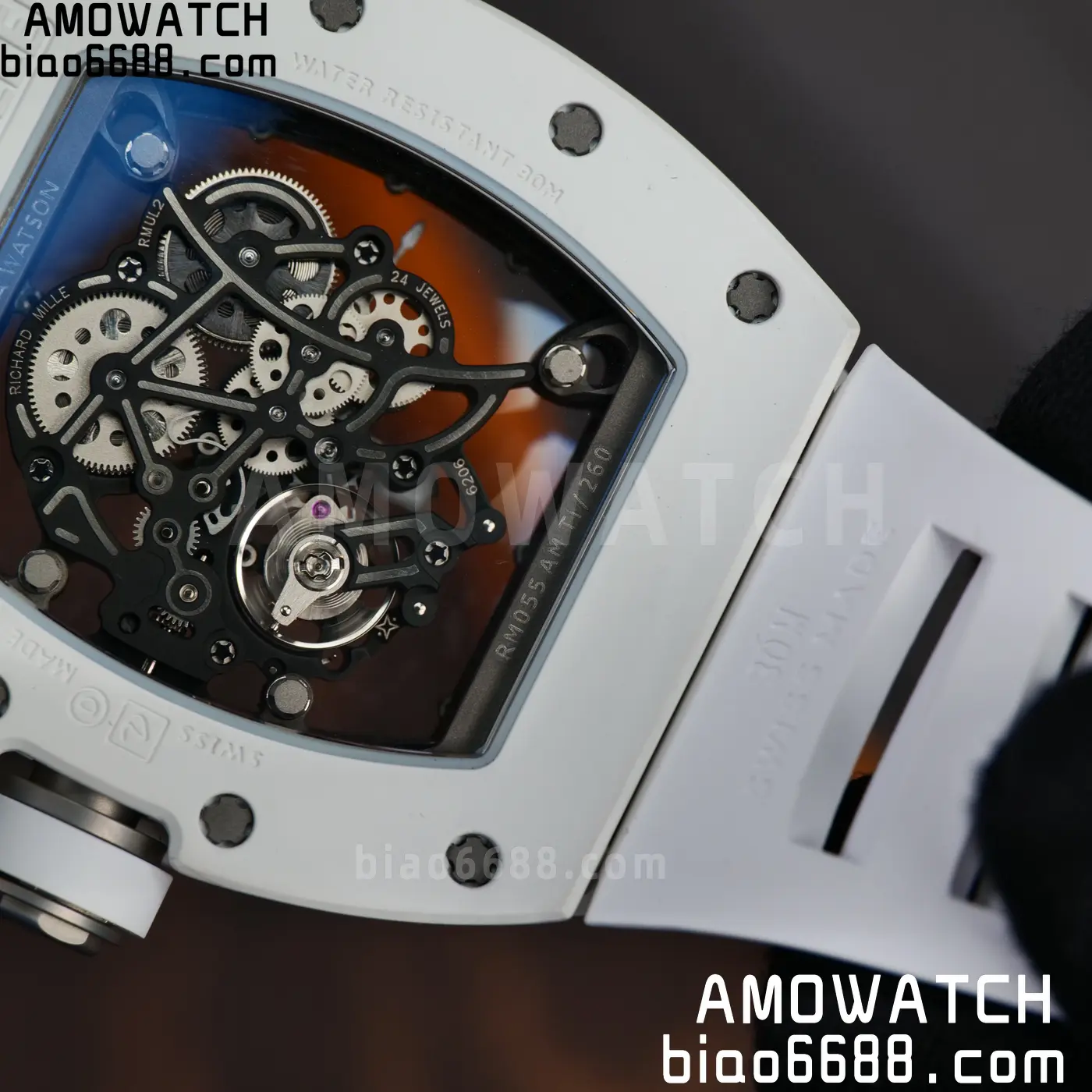 RICHARD MILLE RM055 A9F 1:1 Best Edition White Bezel on White Rubber Strap RMUL2 Free Sprung 137 85f2b8dbb2eb116 AMO Watch