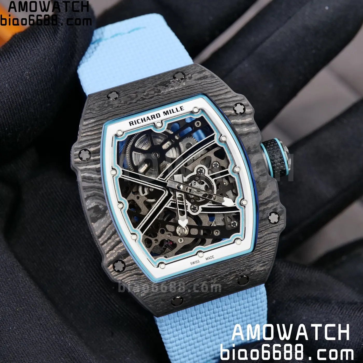 RICHARD MILLE RM67-02 Black NTPT UMI Best Edition Baby Blue Skeleton Dial on Black Nylon strap CRMA7 Clone V9 99 8851a2d5cfe60b2 阿默表行AmoWatch
