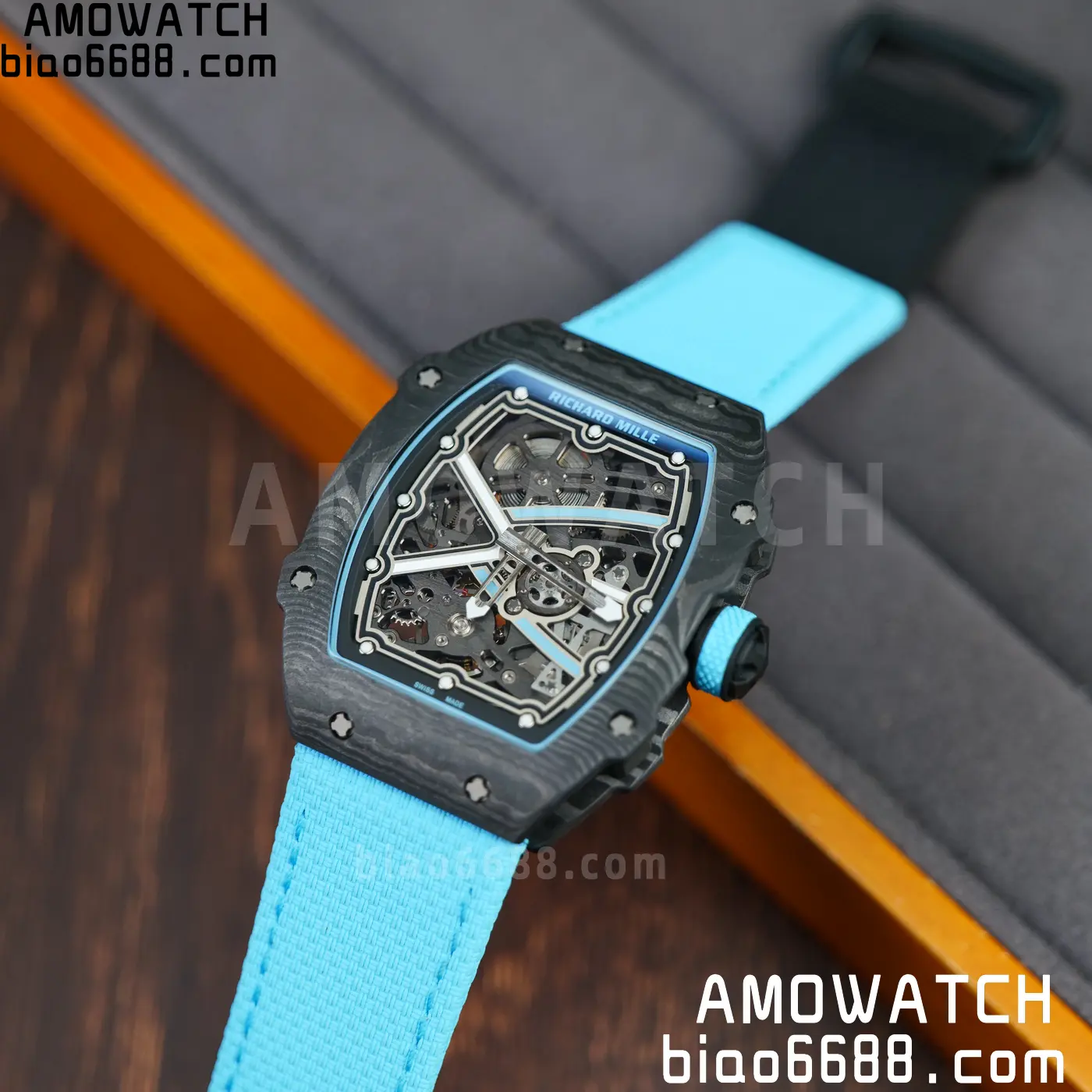 RICHARD MILLE RM67-02 Black NTPT AVF Best Edition Baby Blue Skeleton Dial on Black Nylon strap CRMA7 Clone 87 8bc8e5e3bec79c8 AMO Watch