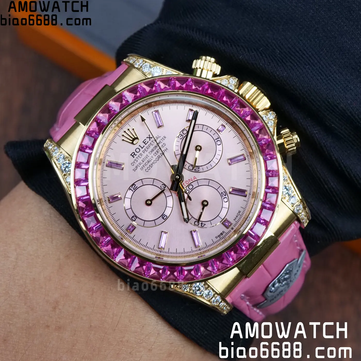 Rolex Daytona 126538TRO Gold Factory Best Edition Pink Dial on Pink Leather Strap 4130 V3 74 8d98ab8eb72781f 阿默表行AmoWatch