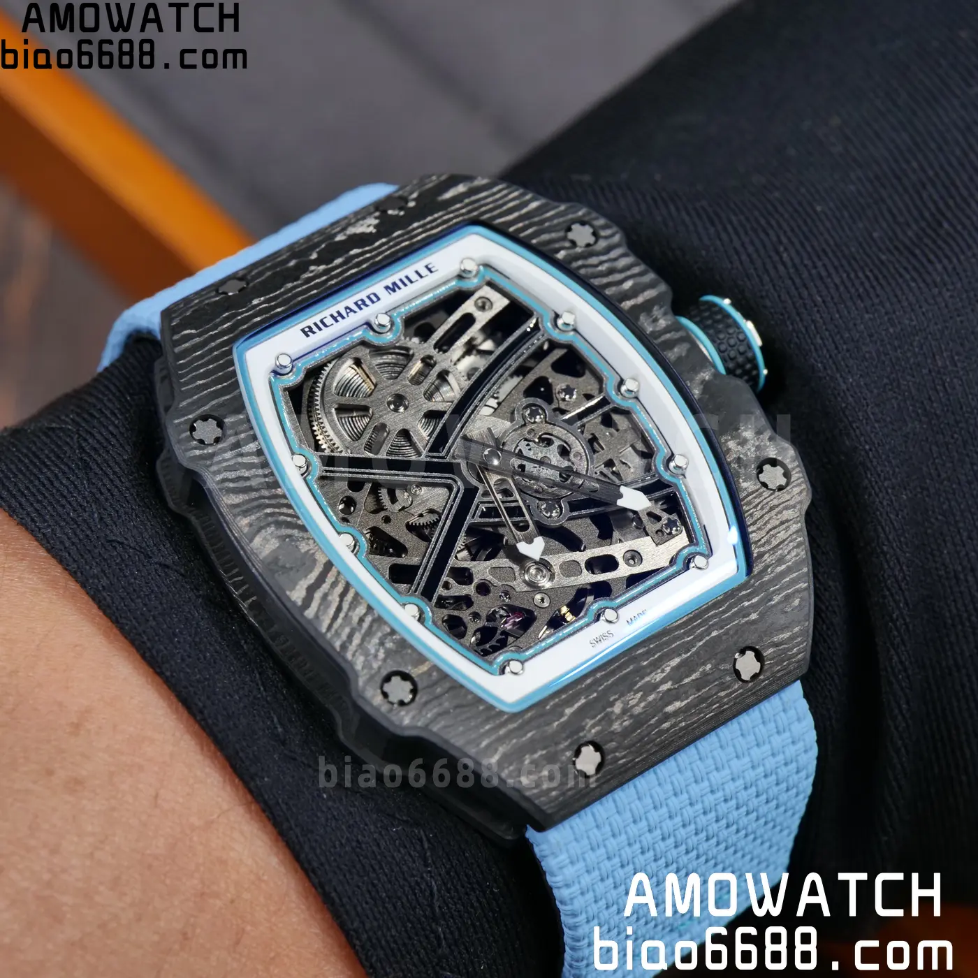 RICHARD MILLE RM67-02 Black NTPT UMI Best Edition Baby Blue Skeleton Dial on Black Nylon strap CRMA7 Clone V9 111 8fa30a3325753d0 阿默表行AmoWatch