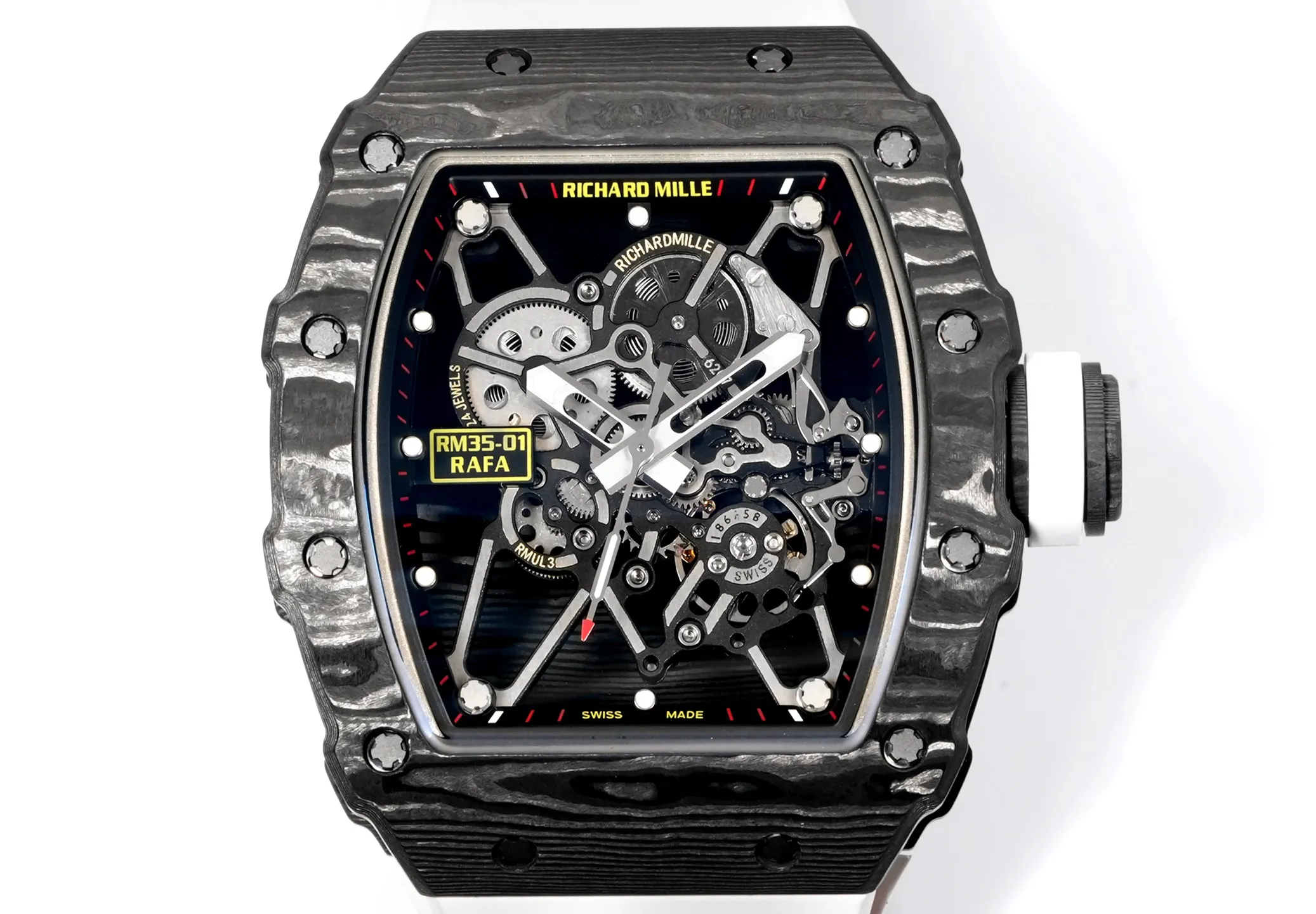 RICHARD MILLE RM035 RM35-01 Black Carbon NEW Factory Best Edition Skeleton Dial on White/Red Rubber Strap Clone RMUL3 20 9050a5f66e2a181 1 AMO Watch